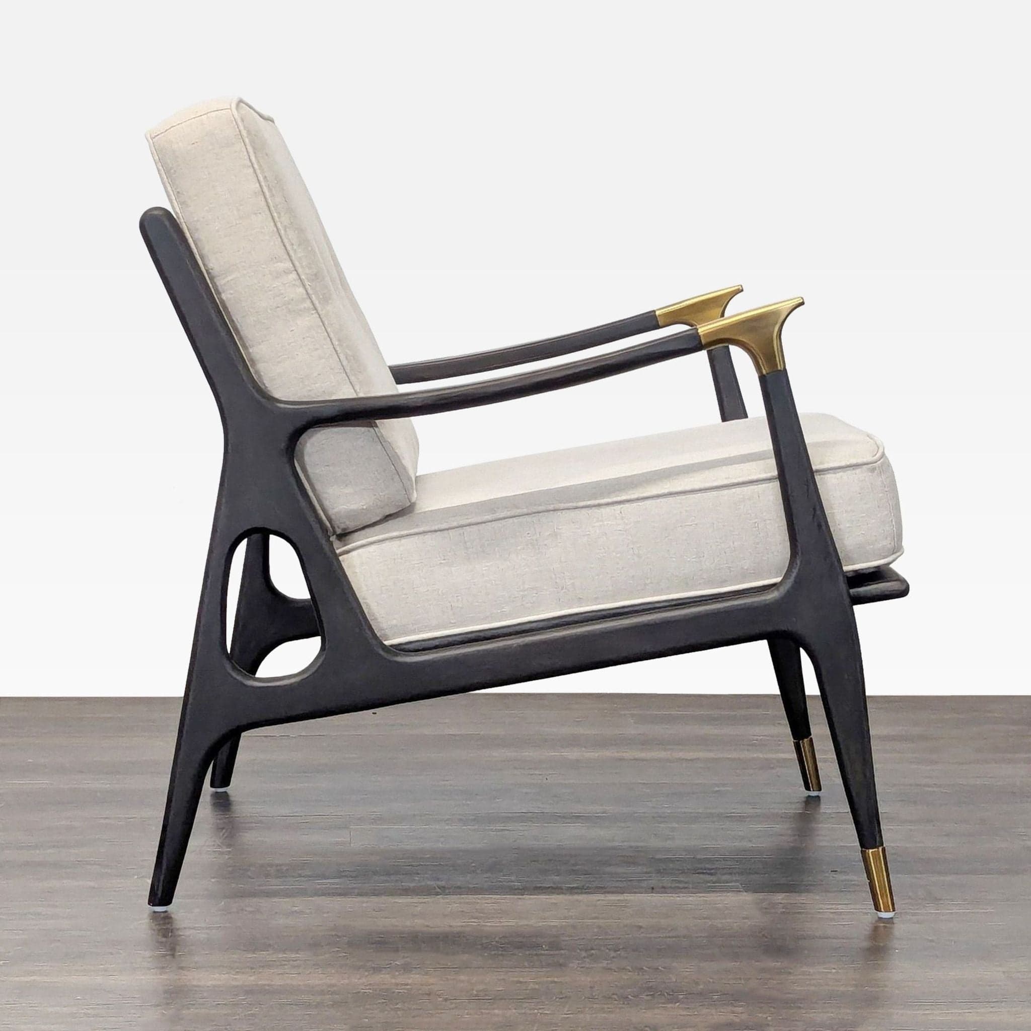 Anthropologie Mid-Century Modern Style Lounge Chair with Cream Cushions - Thumbnail 5