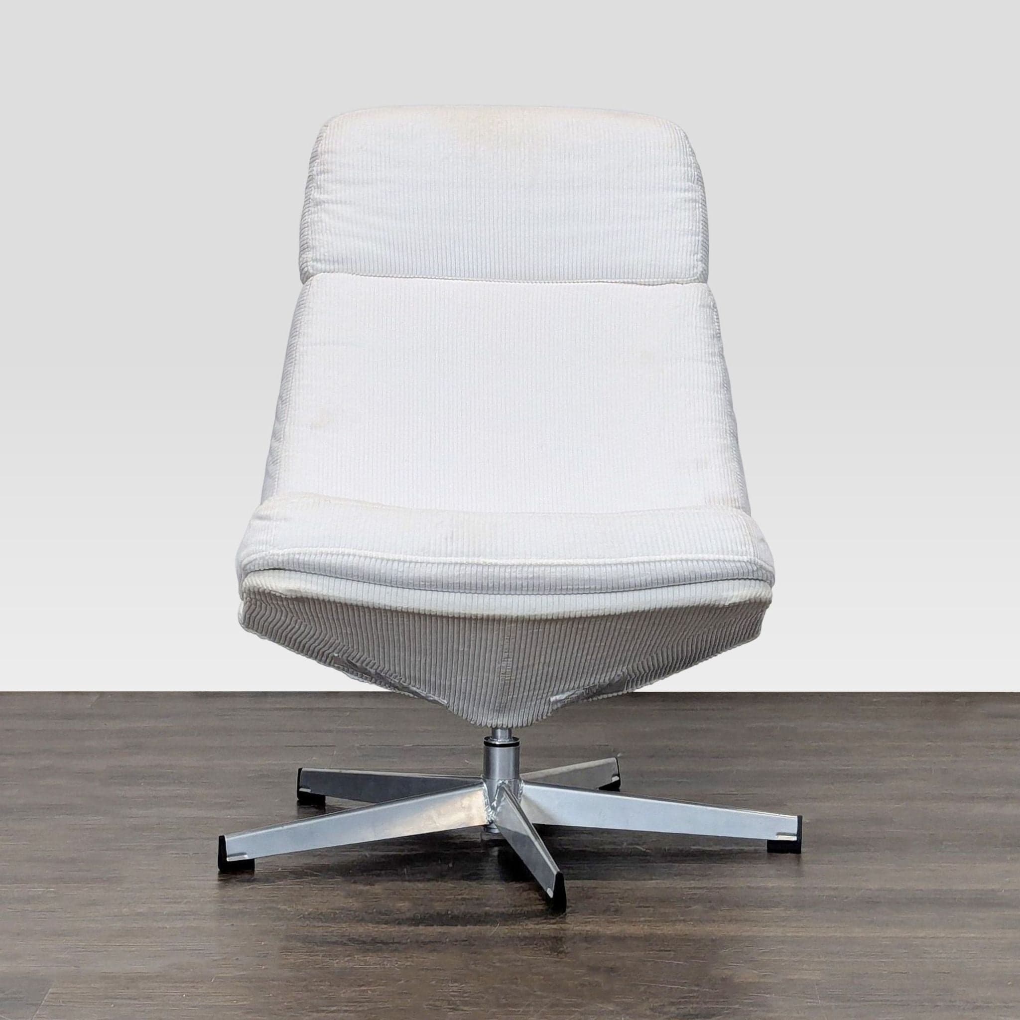 Ikea Modern White Lounge Chair with Swivel Metal Base - Thumbnail 7