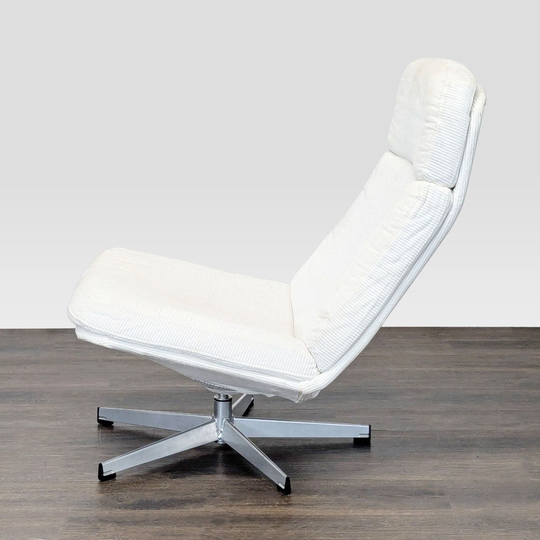 Ikea Modern White Lounge Chair with Swivel Metal Base - Thumbnail 8