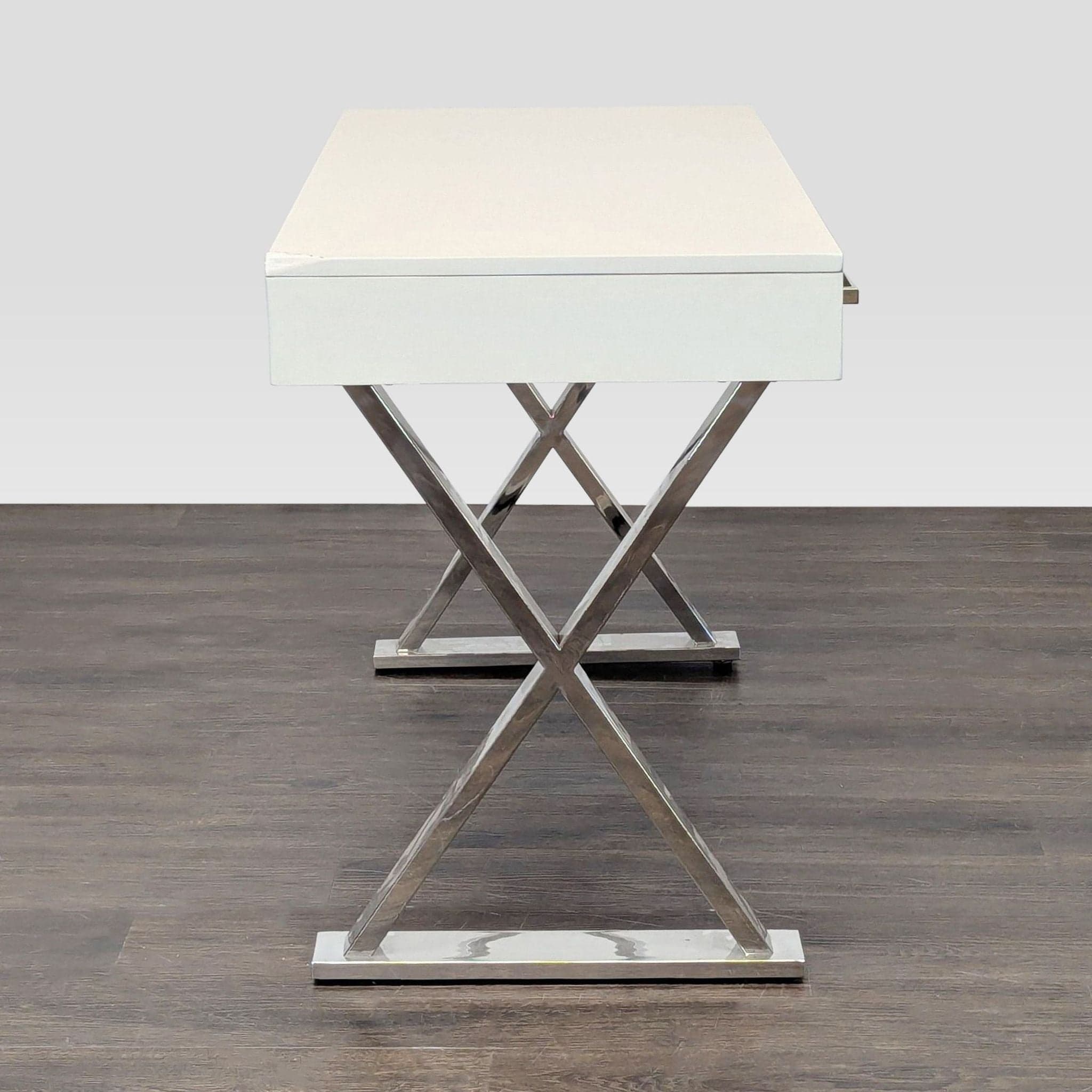 Pottery Barn Ava Modern White Desk with Chrome Legs and Three Drawers - Thumbnail 10