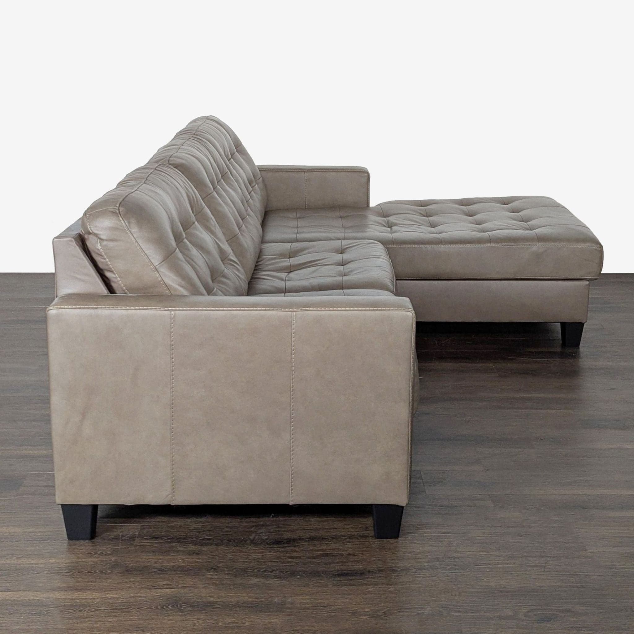 Ashley Furniture RAF Tufted Faux Leather Sectional with Chaise - Taupe - Thumbnail 4