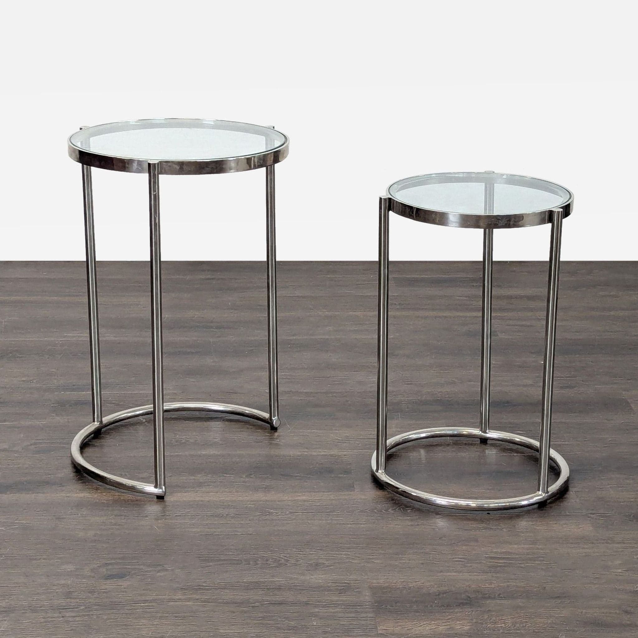 Pair of Chrome & Glass Nesting Tables - Thumbnail 8