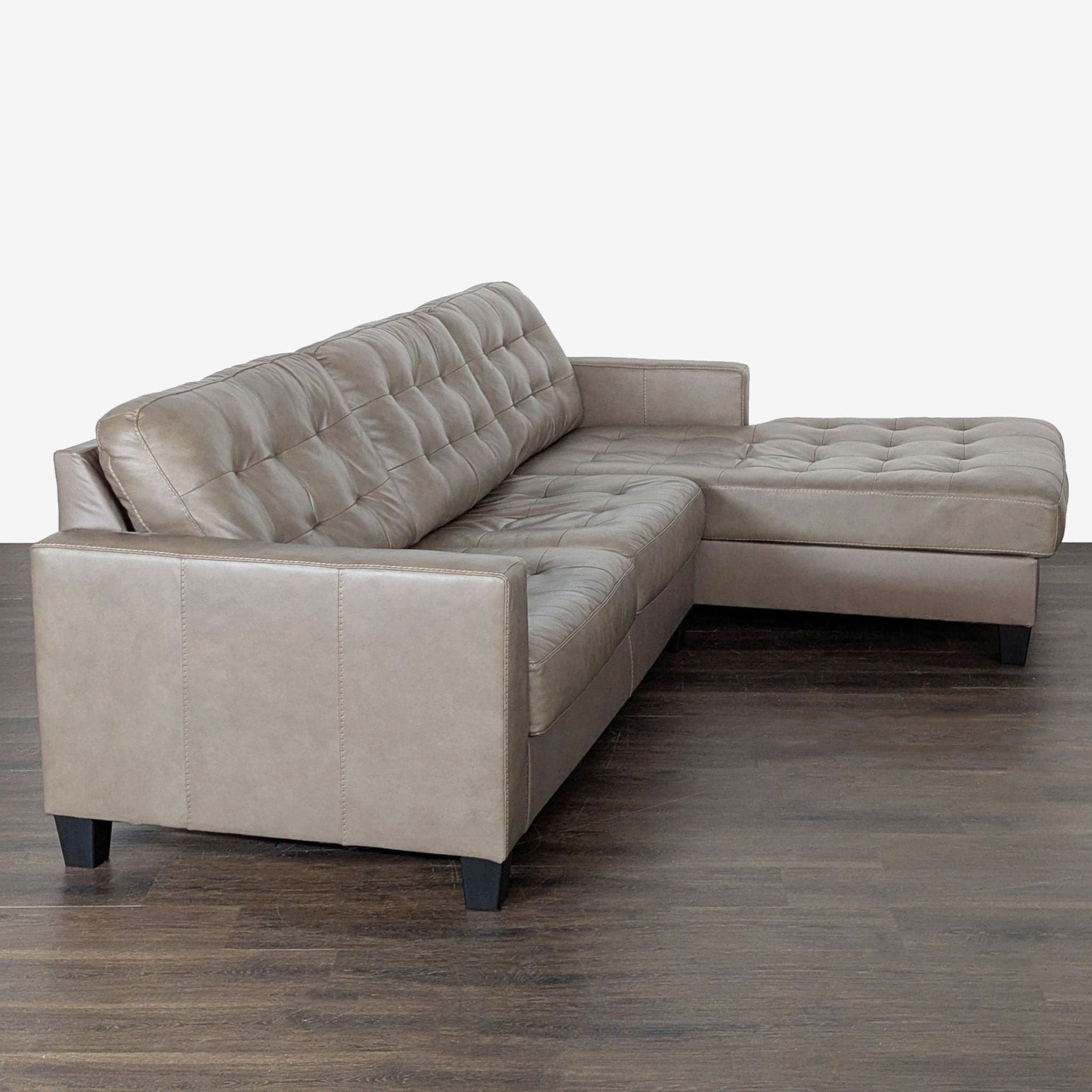 Ashley Furniture RAF Tufted Faux Leather Sectional with Chaise - Taupe - Thumbnail 2