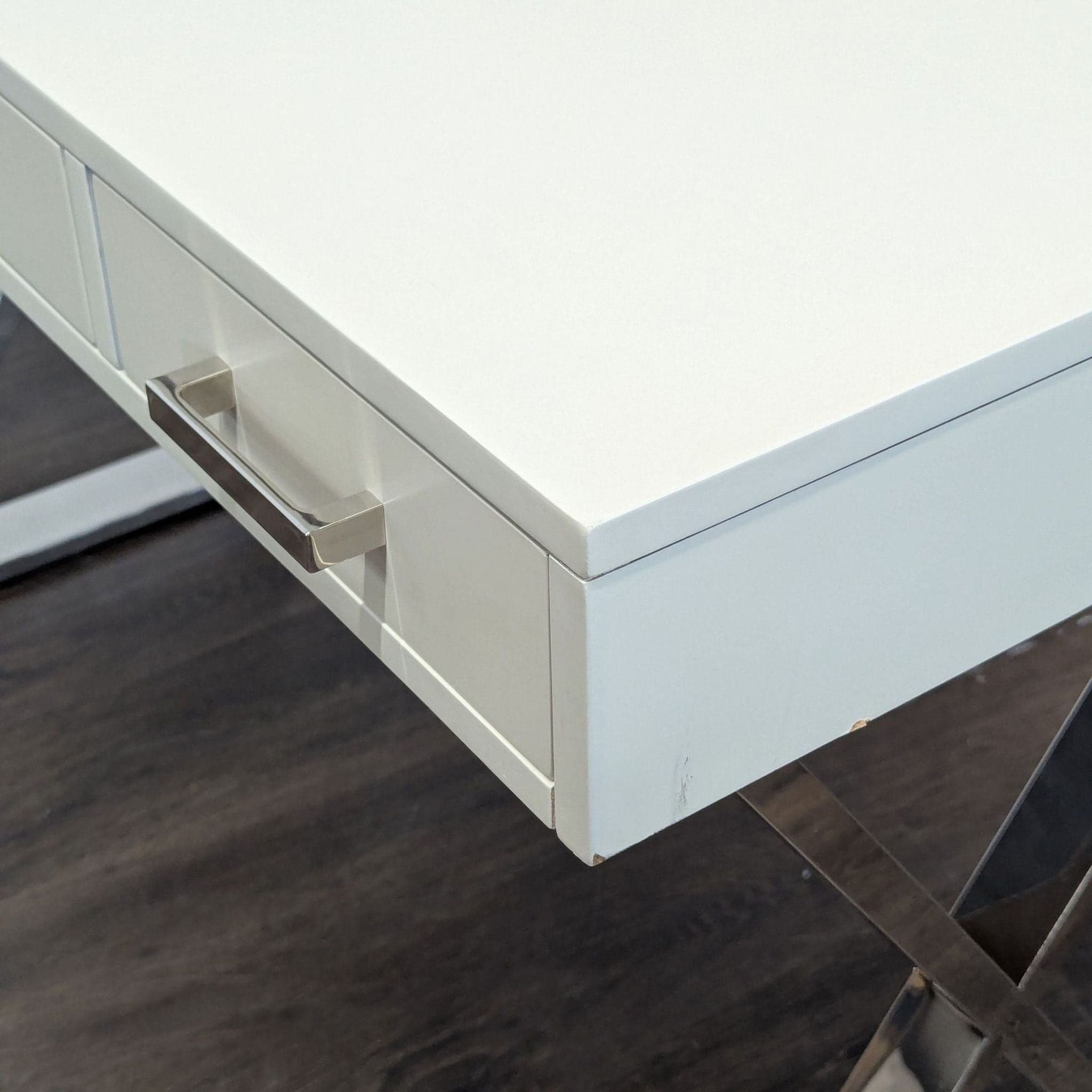 Pottery Barn Ava Modern White Desk with Chrome Legs and Three Drawers - Thumbnail 7