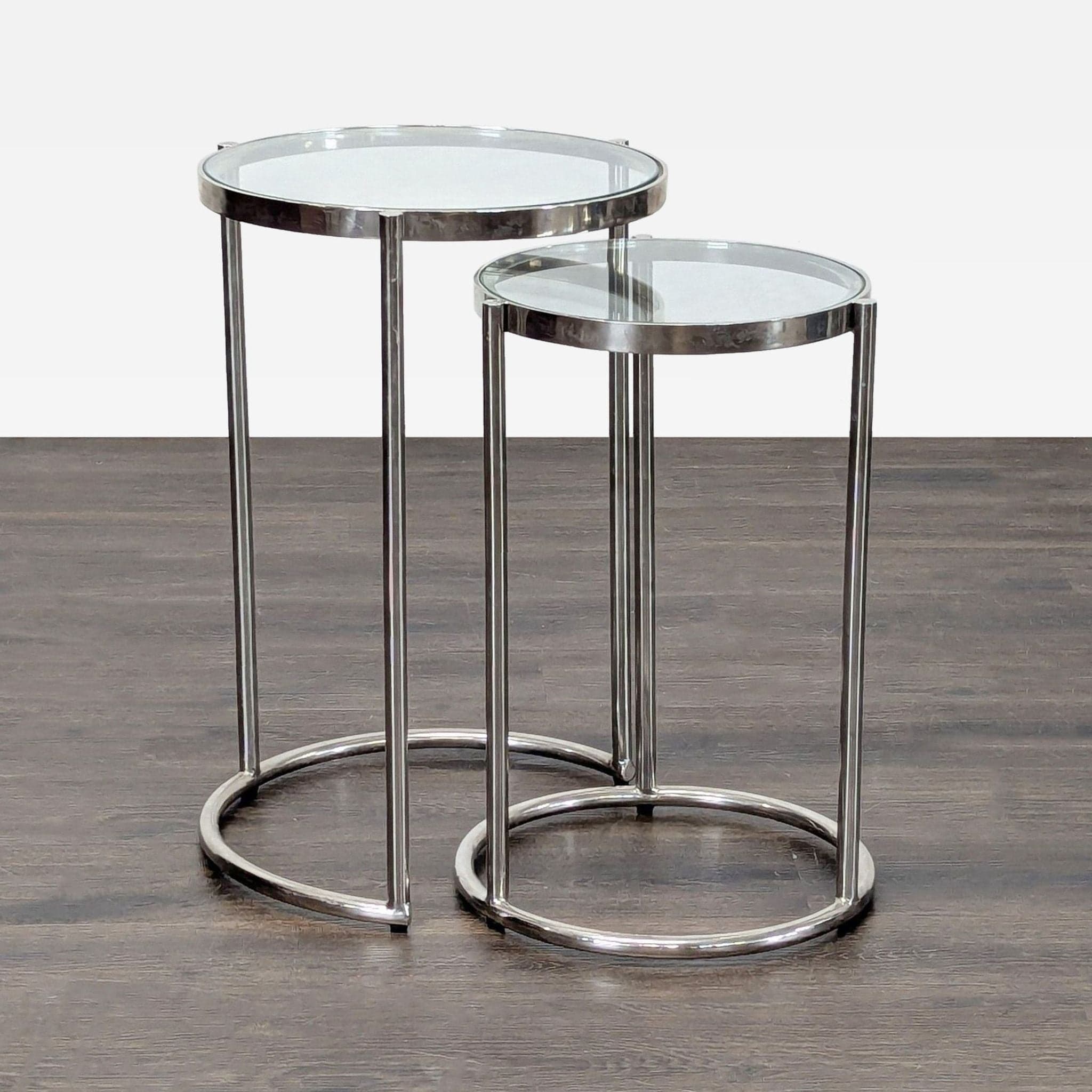 Pair of Chrome & Glass Nesting Tables - Thumbnail 2