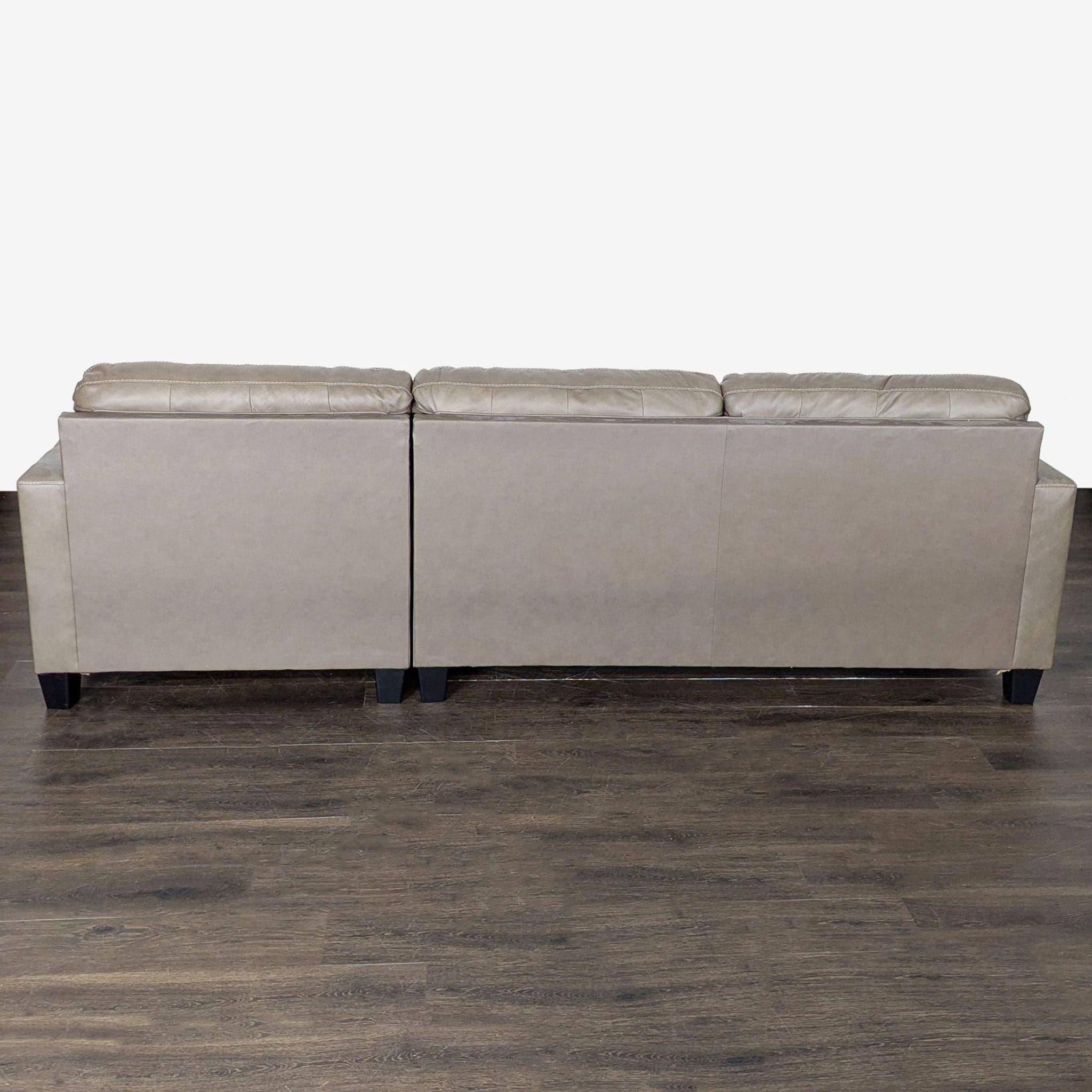 Ashley Furniture RAF Tufted Faux Leather Sectional with Chaise - Taupe - Thumbnail 3