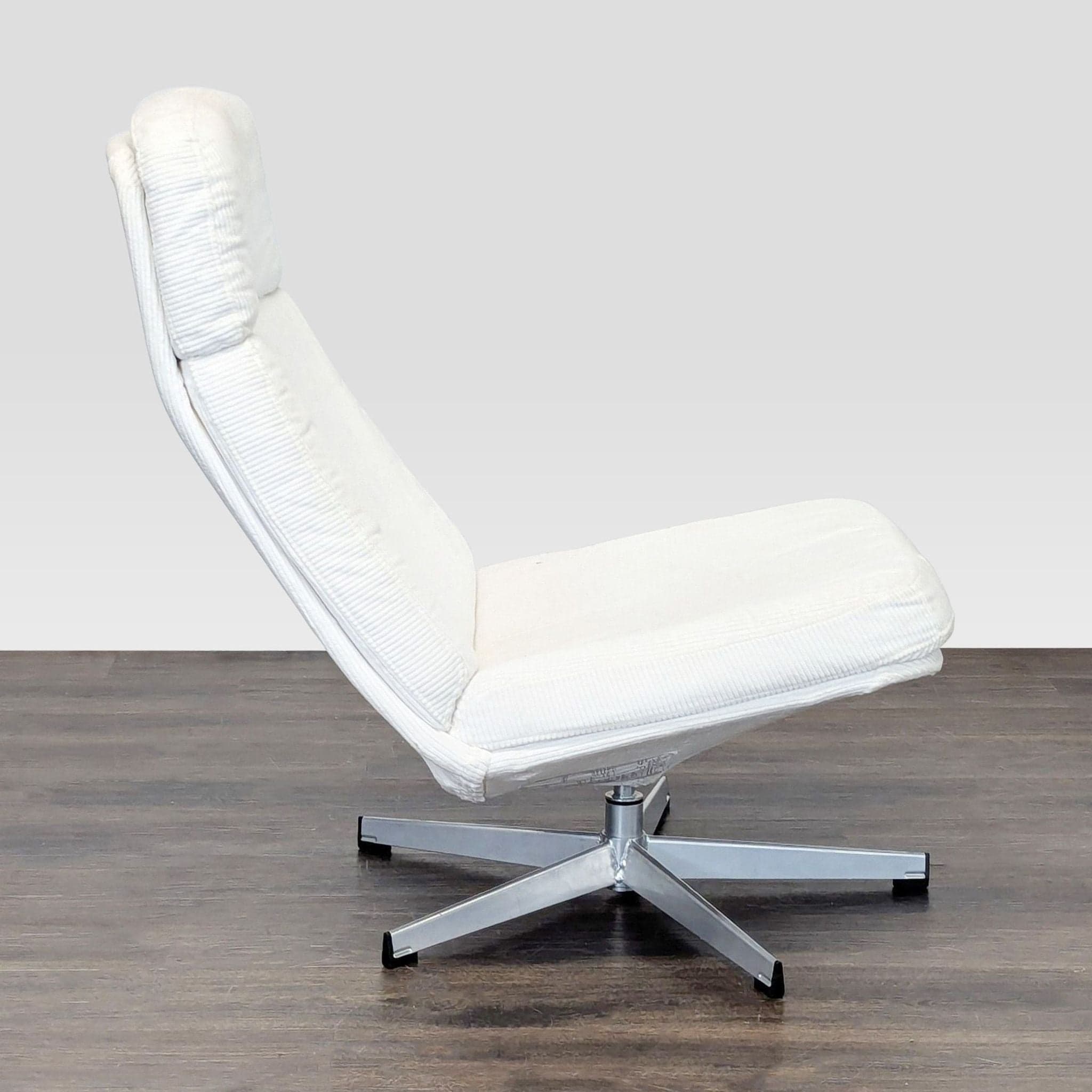 Ikea Modern White Lounge Chair with Swivel Metal Base - Thumbnail 3