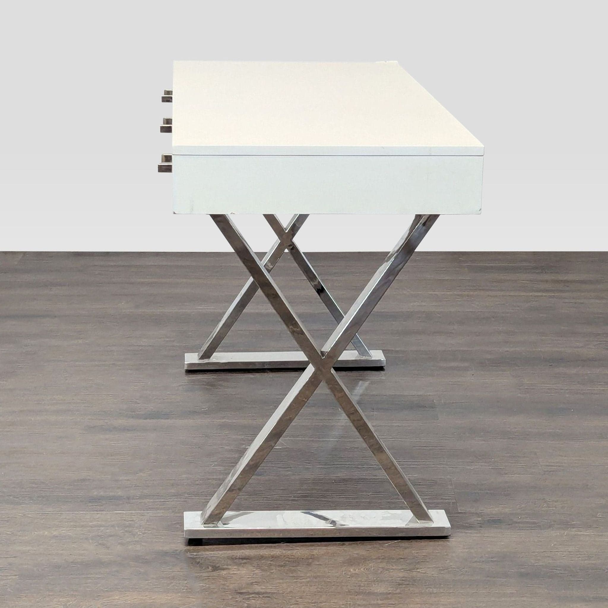 Pottery Barn Ava Modern White Desk with Chrome Legs and Three Drawers - Thumbnail 4