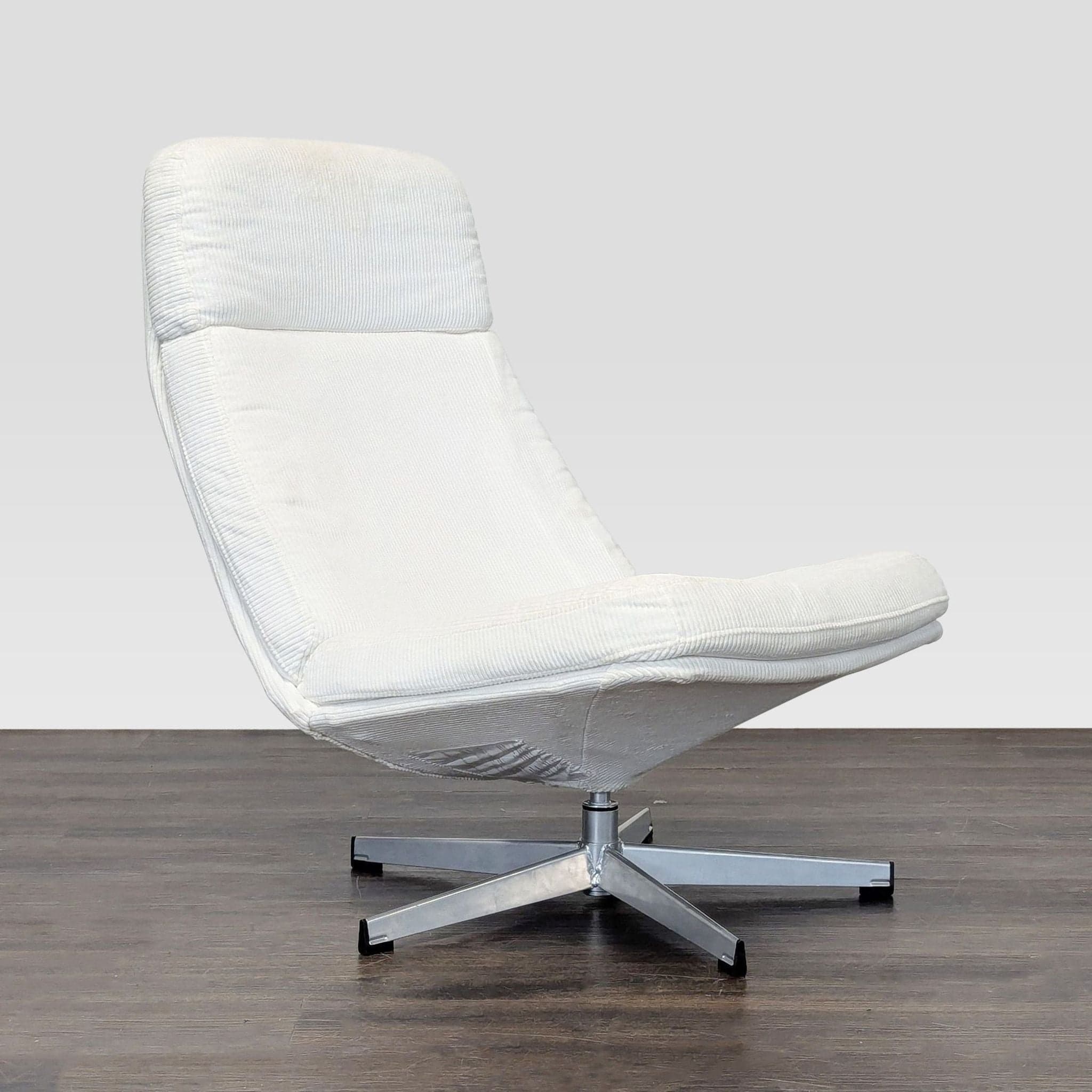 Ikea Modern White Lounge Chair with Swivel Metal Base - Thumbnail 2