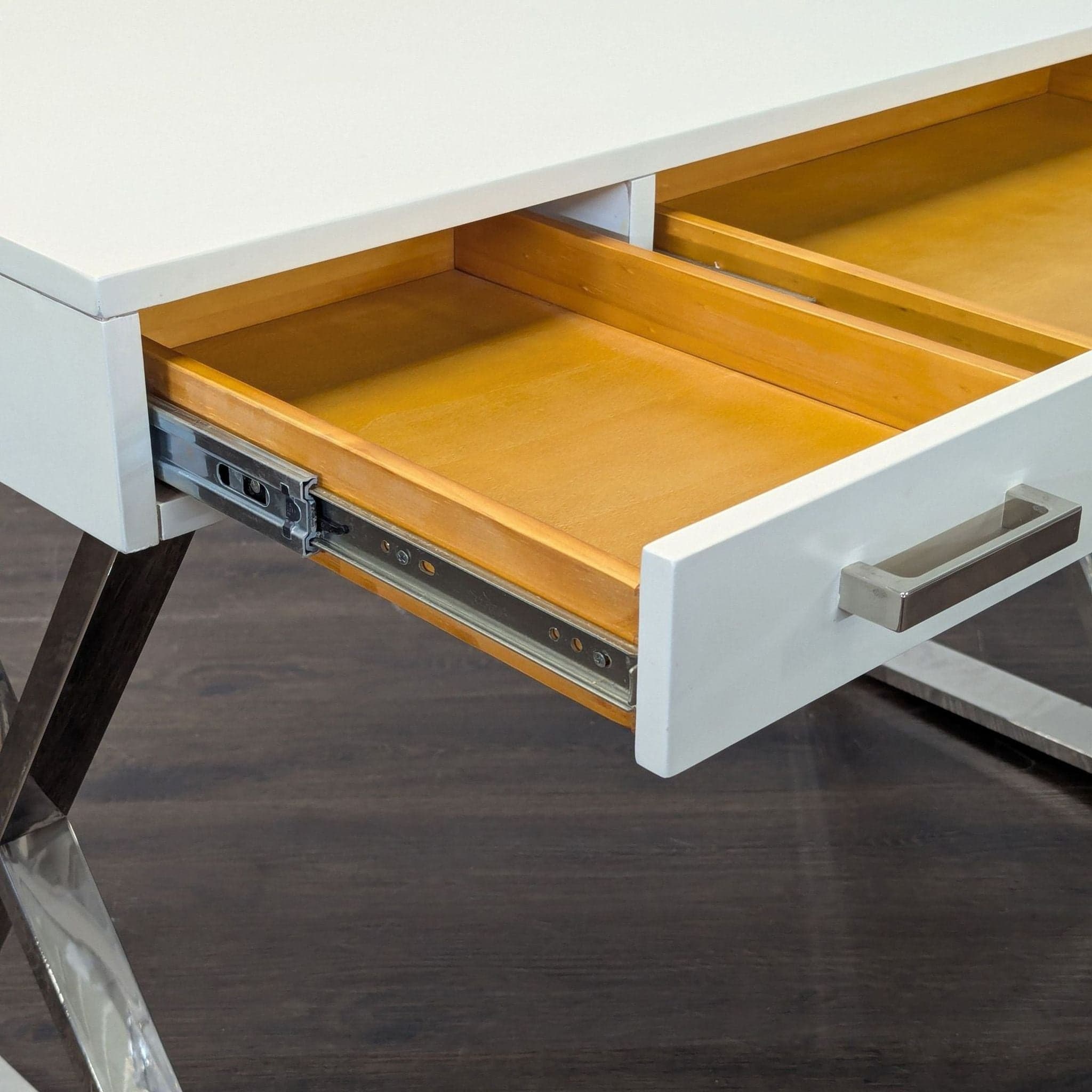 Pottery Barn Ava Modern White Desk with Chrome Legs and Three Drawers - Thumbnail 6