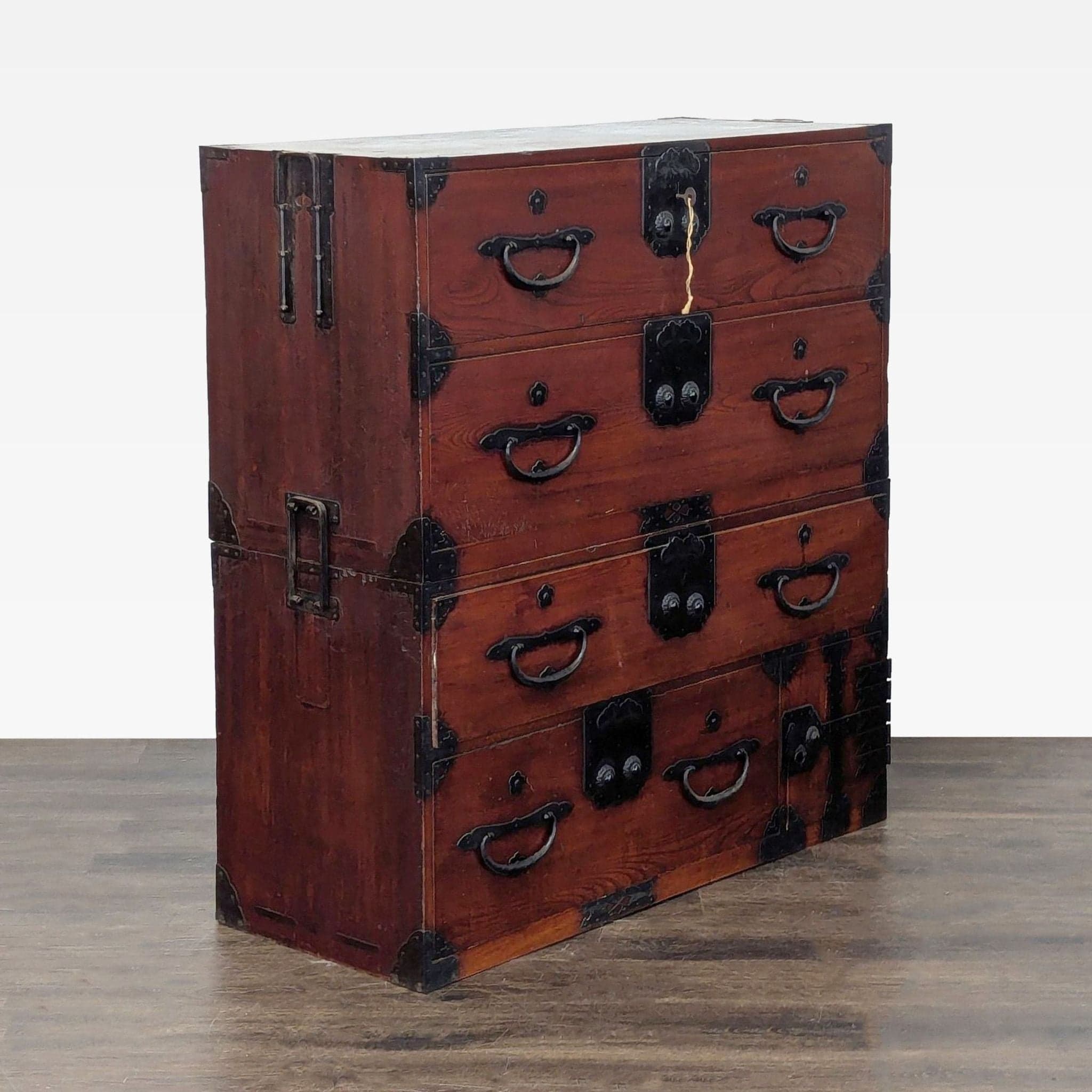 Japanese Nihonmatsu/Tansu Chest – Wooden Dresser with Iron Hardware - Thumbnail 2