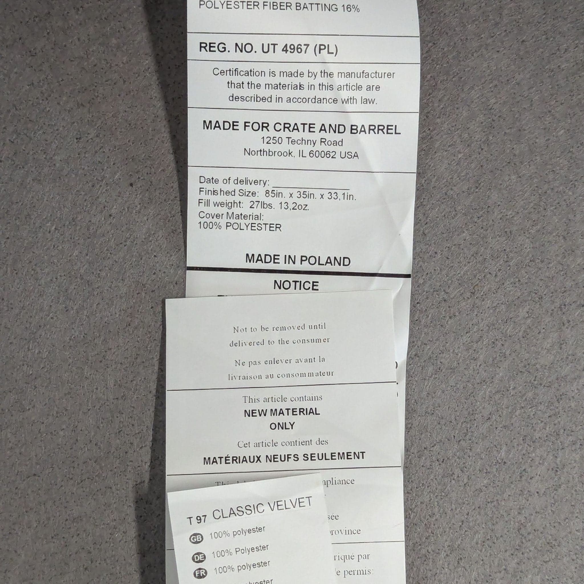 Sits For Crate And Barrel 3-Seat Dark Gray Sofa - Thumbnail 8