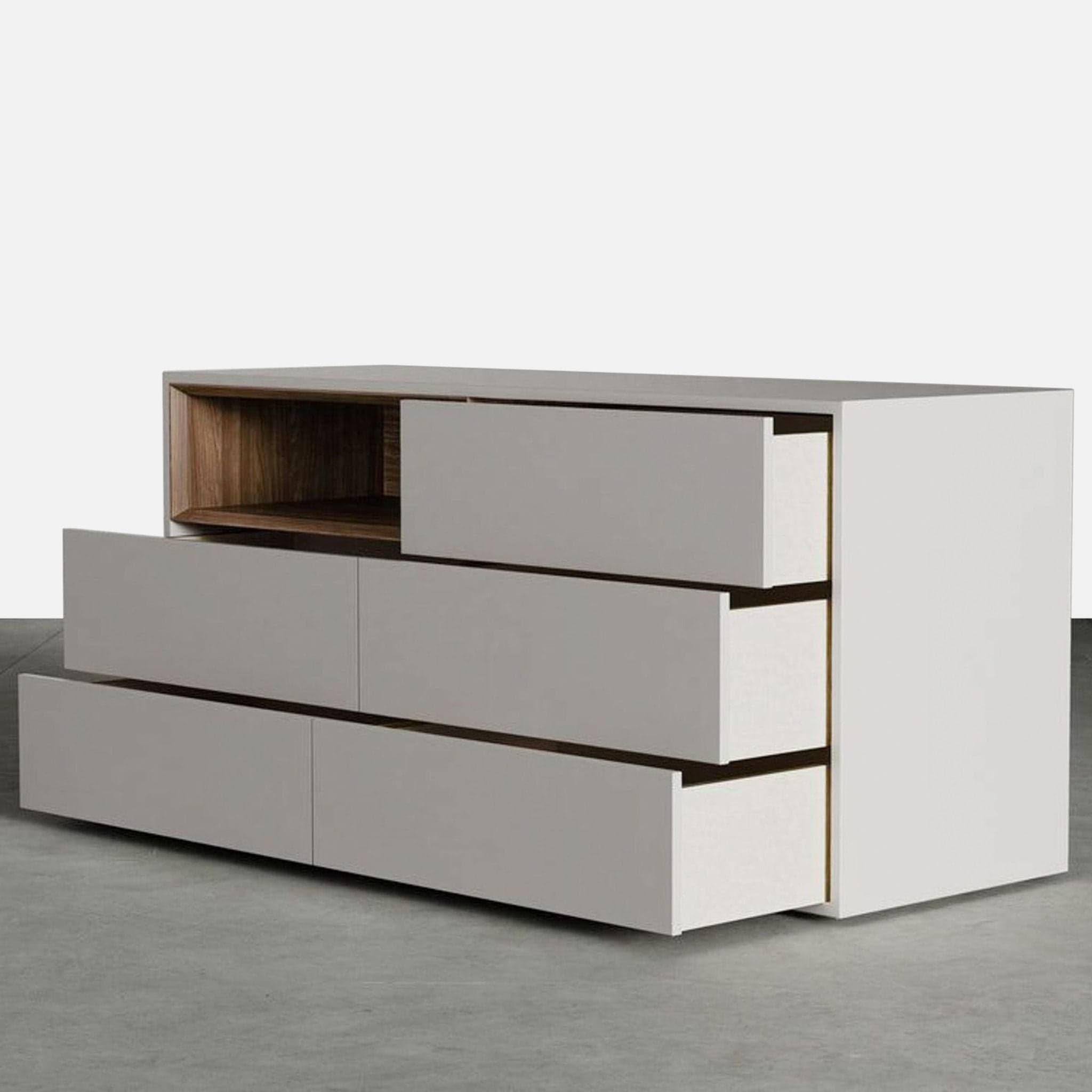 Modloft Madison Modern White 6-Drawer Dresser with Wood Accent Shelf - Thumbnail 2