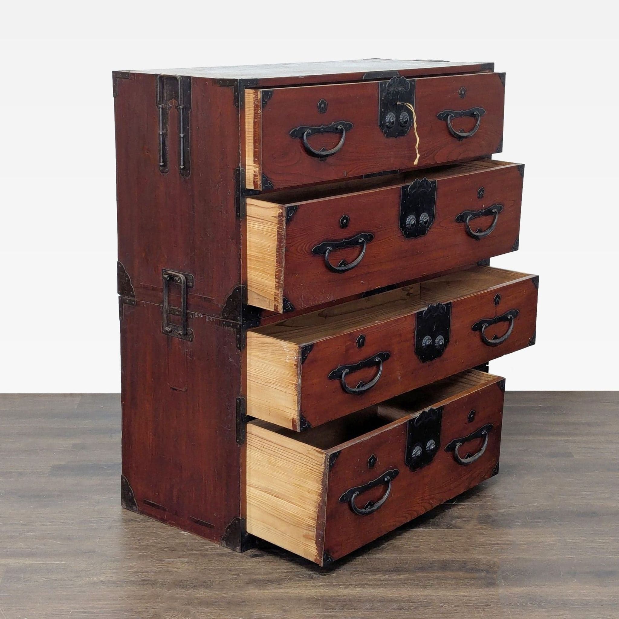 Japanese Nihonmatsu/Tansu Chest – Wooden Dresser with Iron Hardware - Thumbnail 10