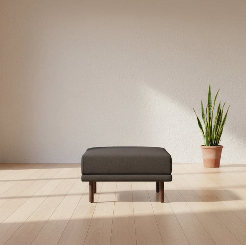 Burrow Grey Performance Flatweave Walnut Wood Range Ottoman FFW-1448