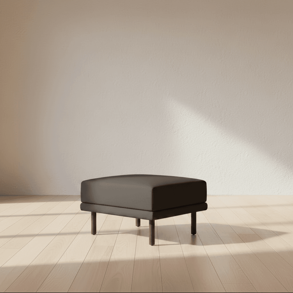 Burrow Grey Performance Flatweave Walnut Wood Range Ottoman FFW-1448 - Thumbnail 3