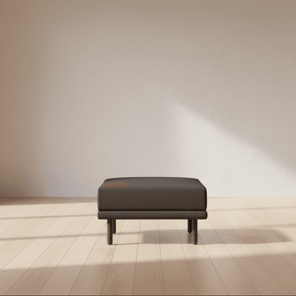 Burrow Grey Performance Flatweave Walnut Wood Range Ottoman FFW-1448 - Thumbnail 2