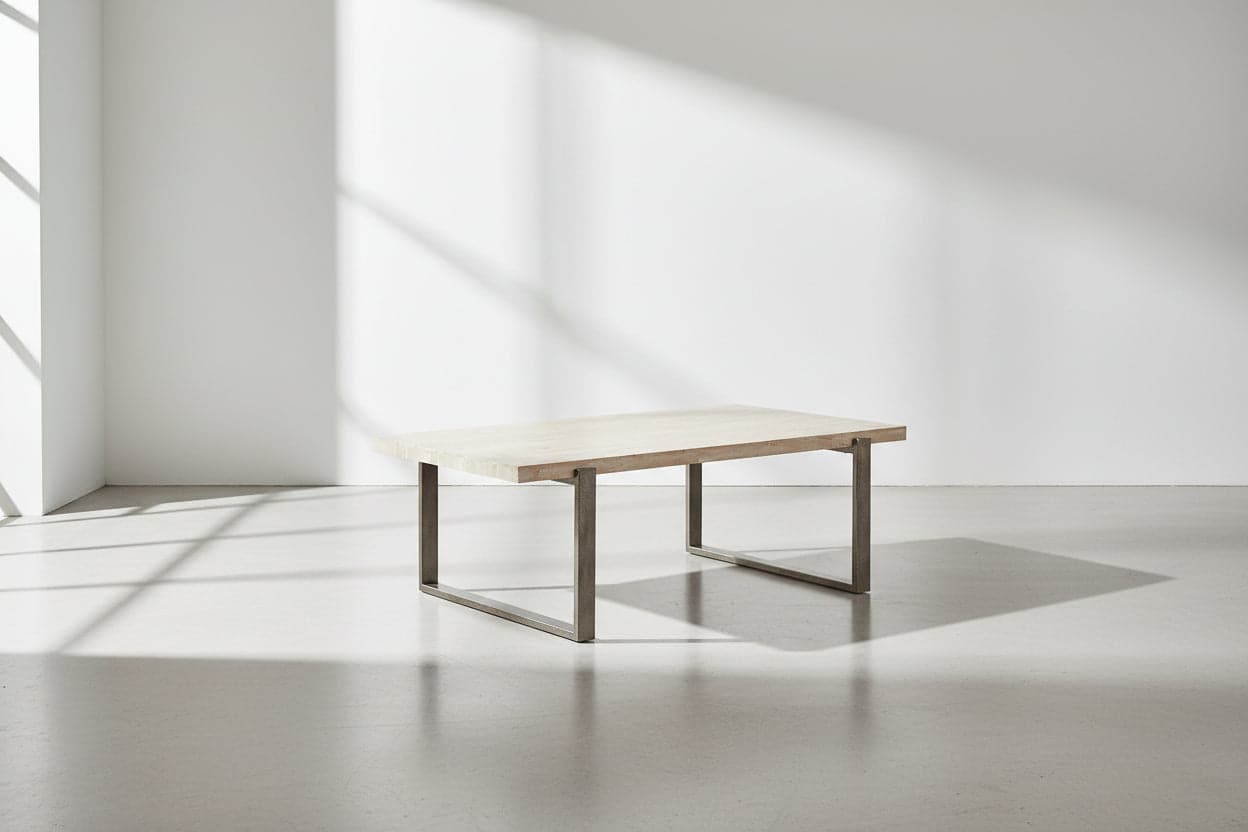 Modus Ariela Natural Travertine Coffee Table with Bronze Metal Base FFE-1525