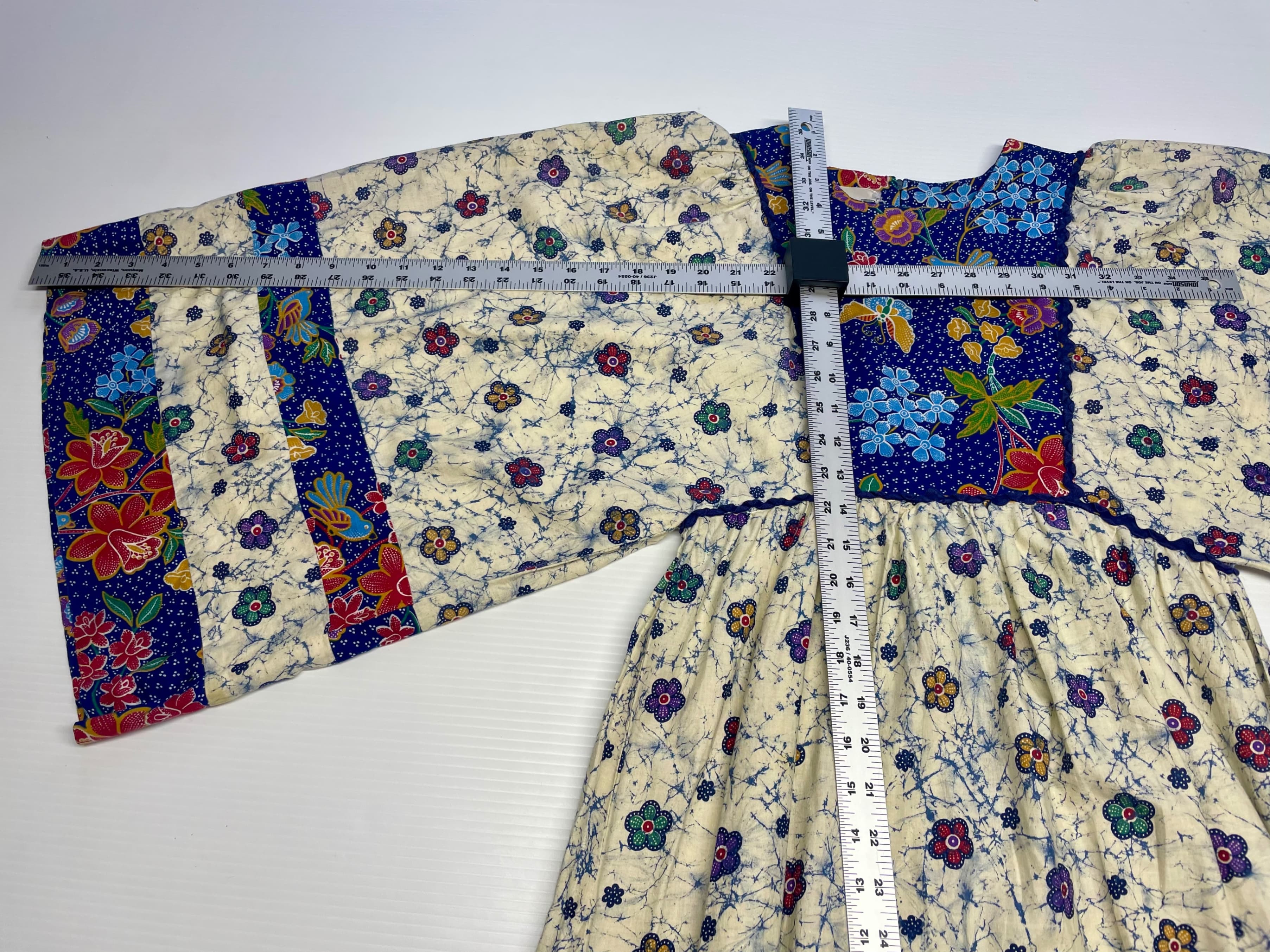Vintage ACT I New York Hippie Angel Sleeve Maxi Dress Batik Floral Boho 70s - Thumbnail 16