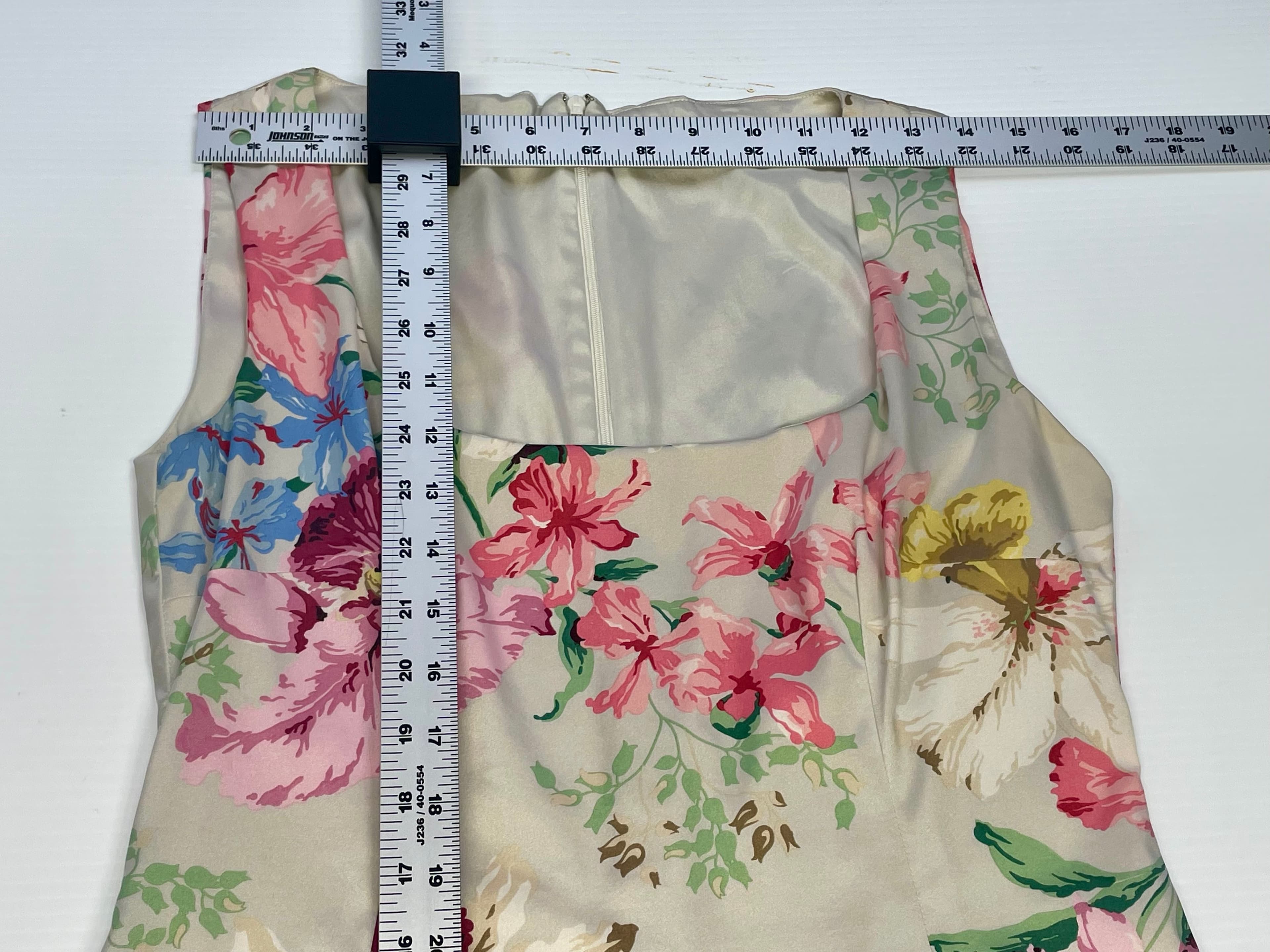 Vintage 90s Floral Satin Sheath Dress Pink Garden Party Cocktail Dress Summer M - Thumbnail 9