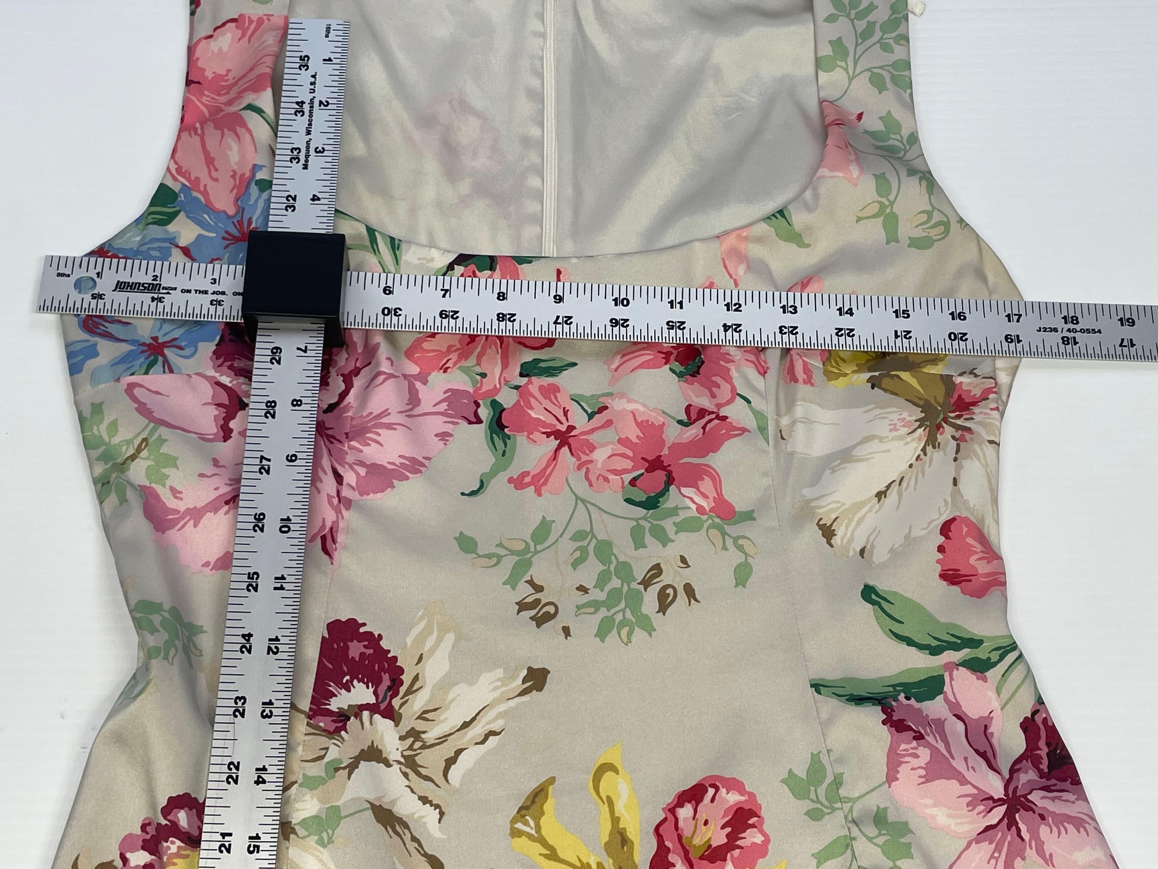 Vintage 90s Floral Satin Sheath Dress Pink Garden Party Cocktail Dress Summer M - Thumbnail 11