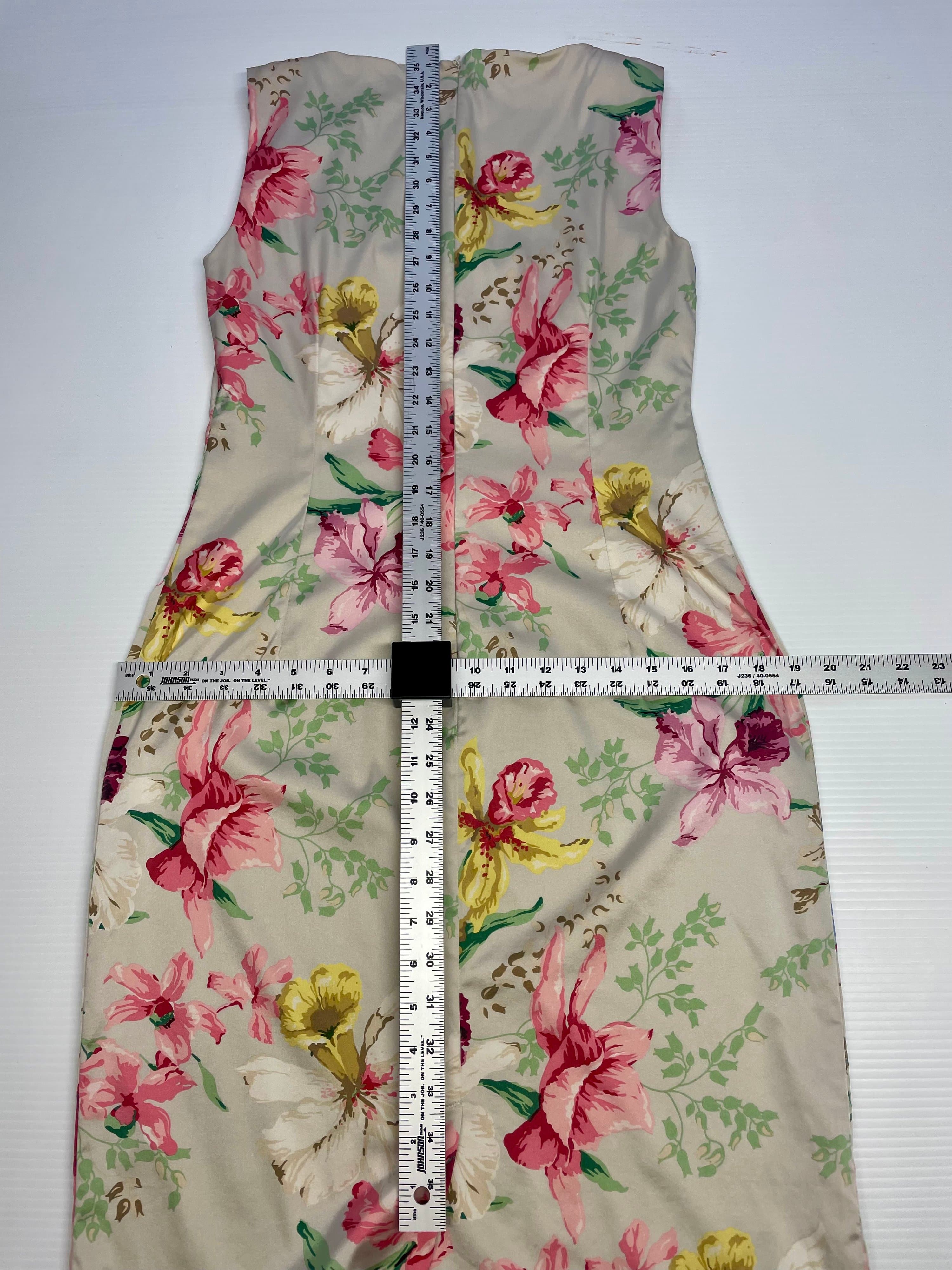 Vintage 90s Floral Satin Sheath Dress Pink Garden Party Cocktail Dress Summer M - Thumbnail 13