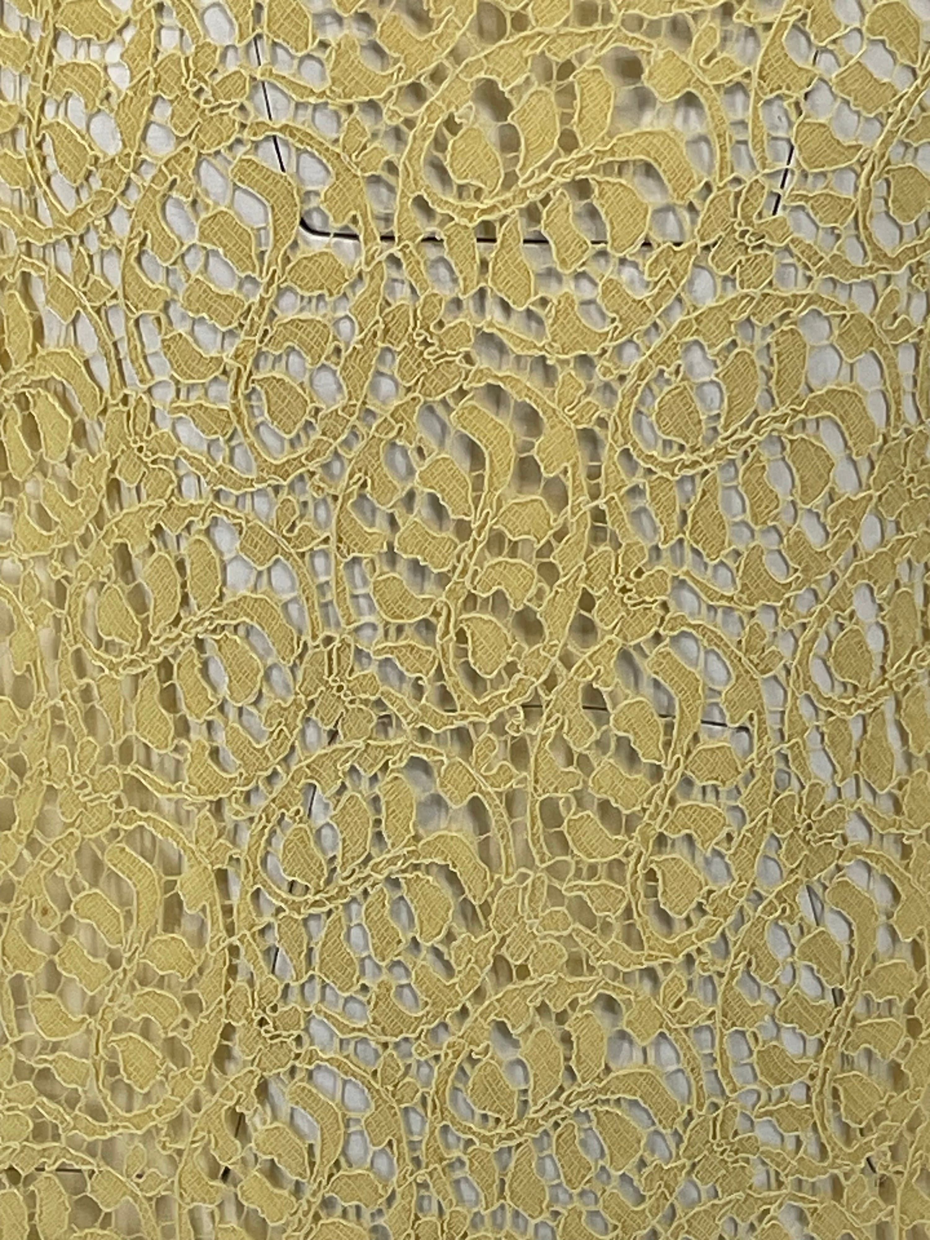 Vintage 1930s Lace Dress 3 Piece Set Yellow Lace Evening Ensemble Jacket Belt XS - Thumbnail 12