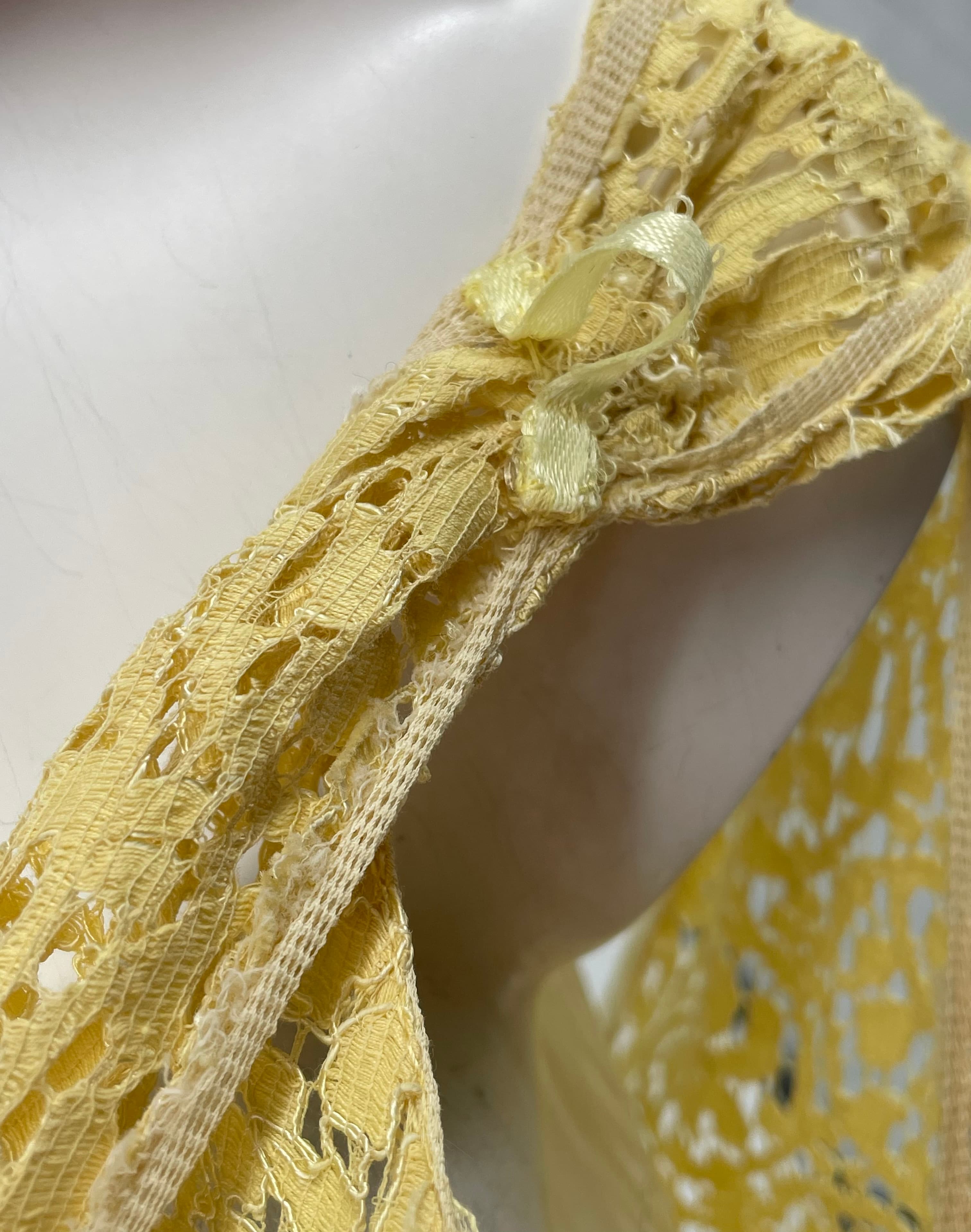 Vintage 1930s Lace Dress 3 Piece Set Yellow Lace Evening Ensemble Jacket Belt XS - Thumbnail 16