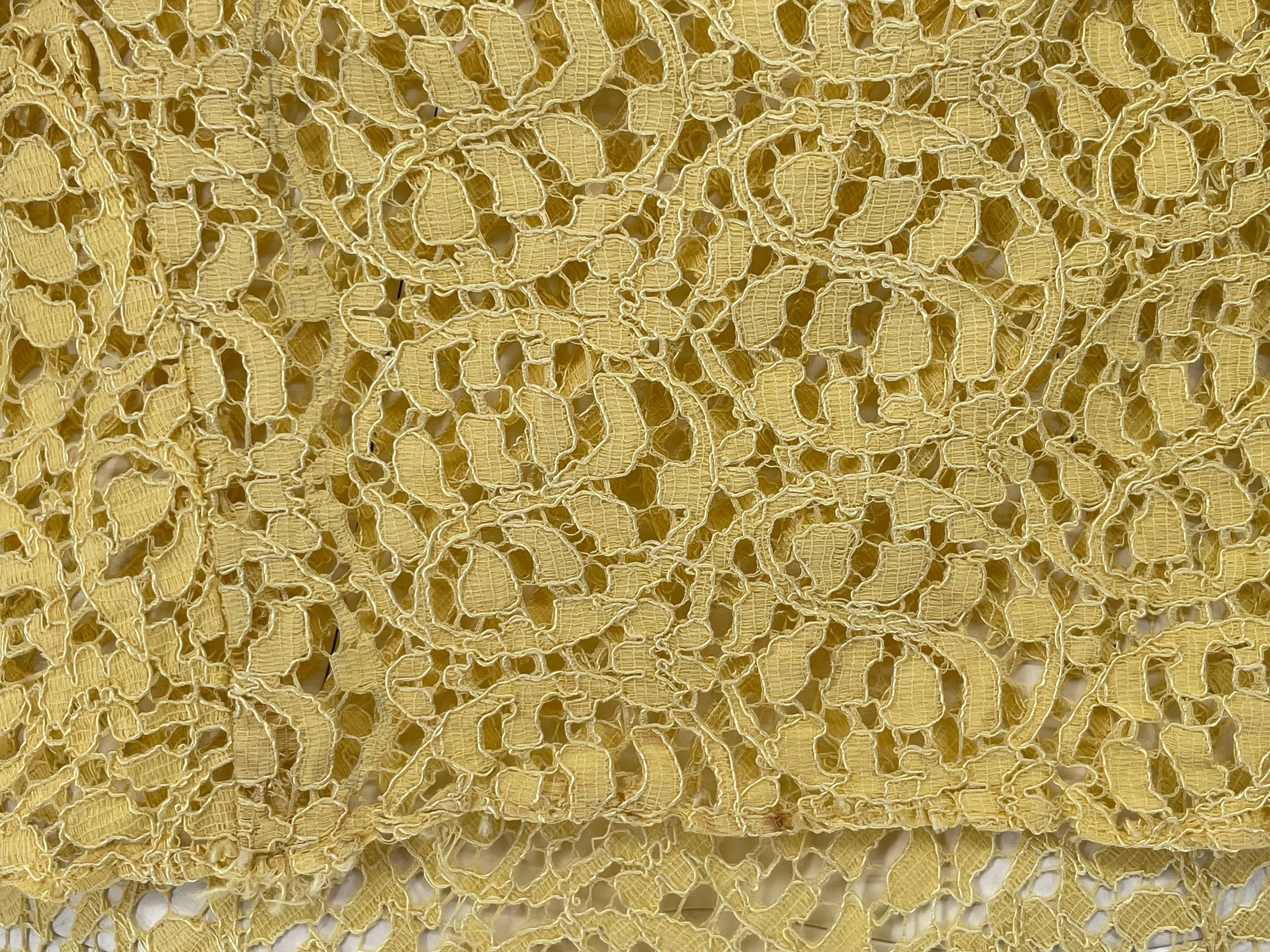 Vintage 1930s Lace Dress 3 Piece Set Yellow Lace Evening Ensemble Jacket Belt XS - Thumbnail 18