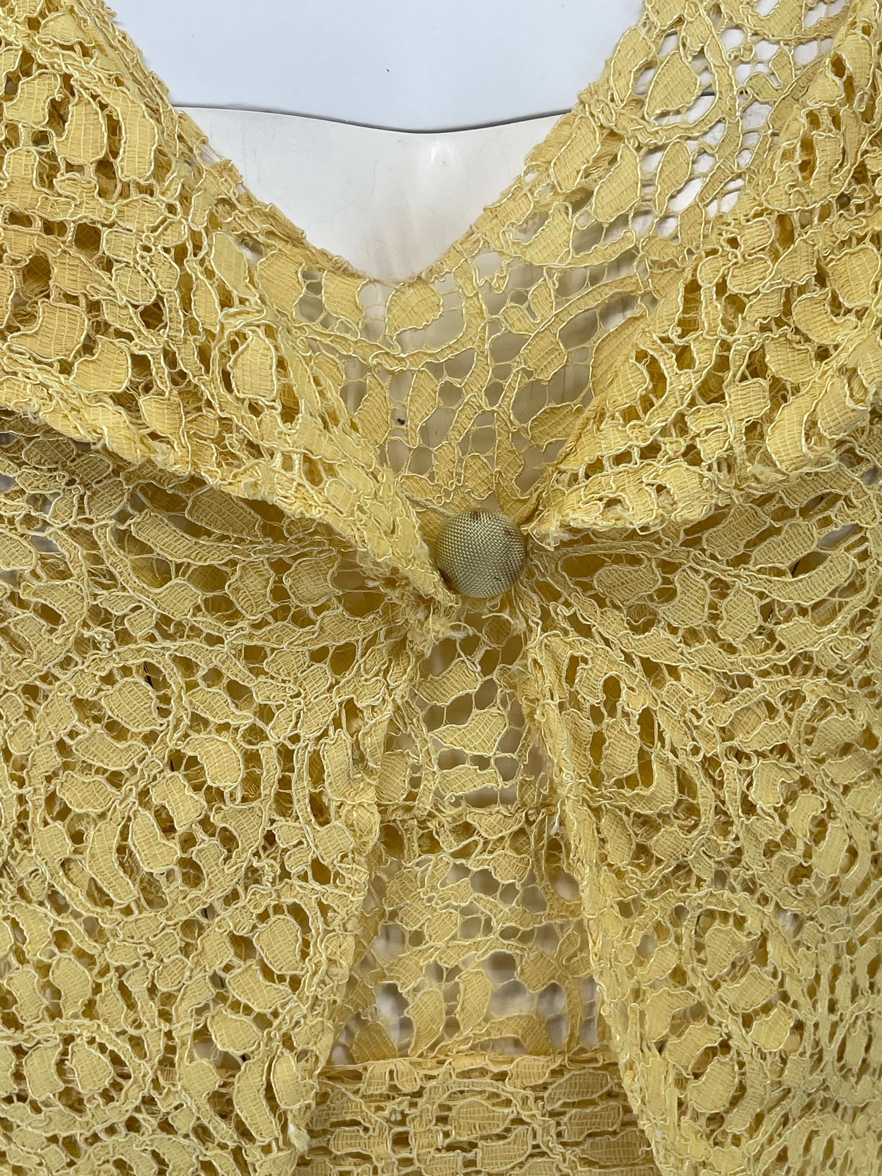 Vintage 1930s Lace Dress 3 Piece Set Yellow Lace Evening Ensemble Jacket Belt XS - Thumbnail 22