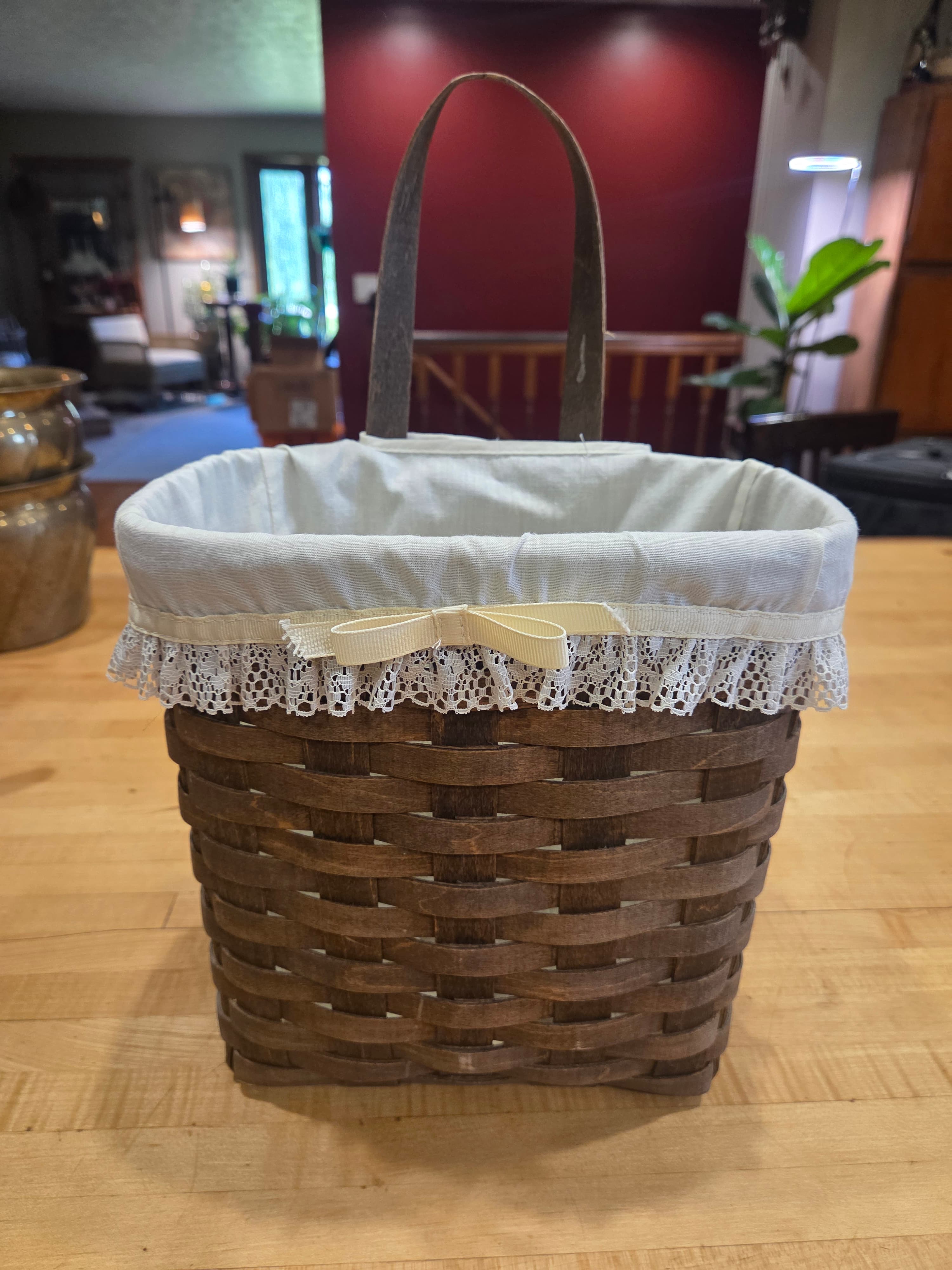 Vintage Pre Stamp Longaberger Hanging Mail Basket Weaver Initials