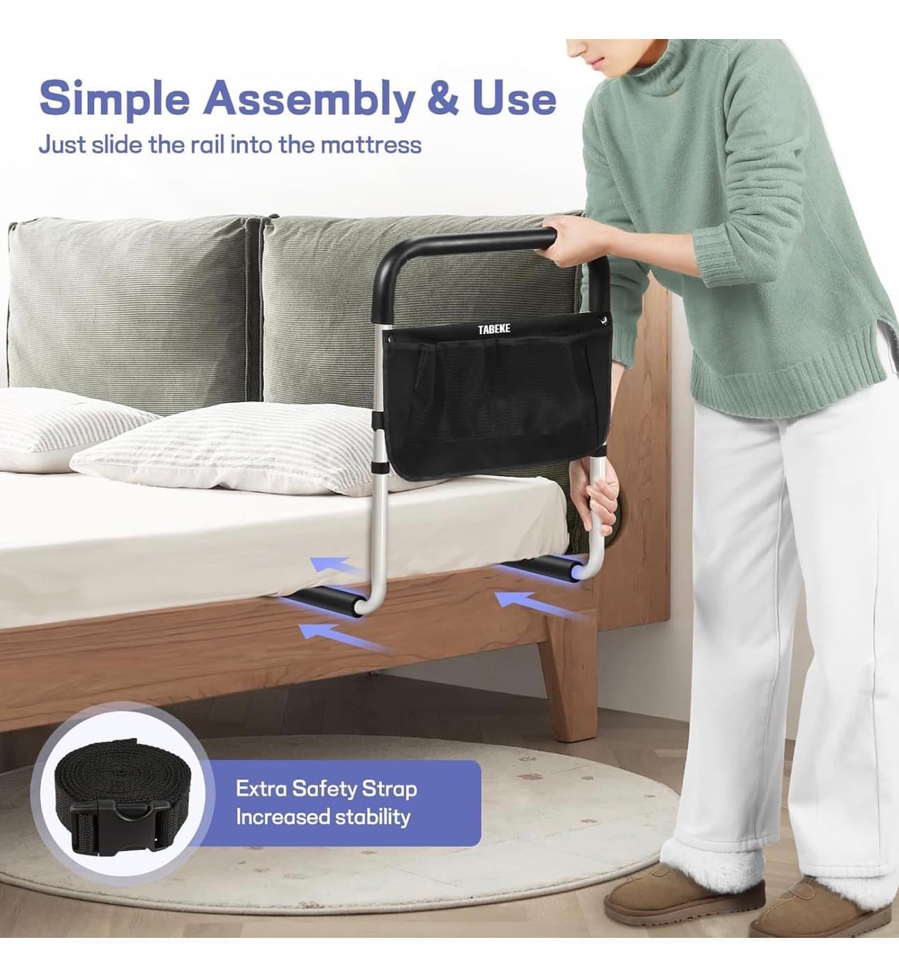 Tabeke Bed Rail with Foam Handle and Storage Pocket - Thumbnail 4