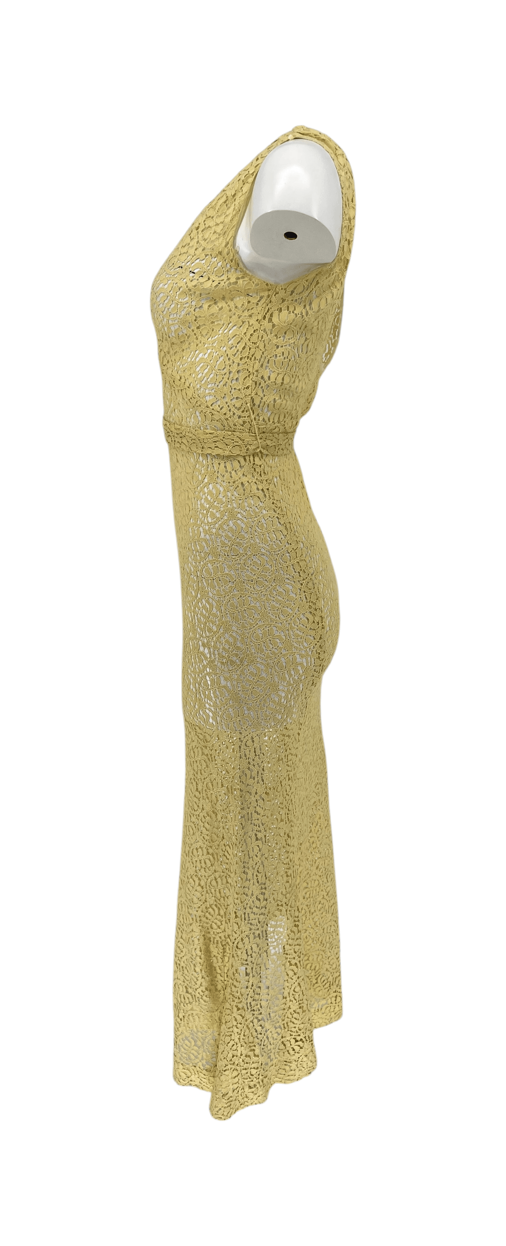 Vintage 1930s Lace Dress 3 Piece Set Yellow Lace Evening Ensemble Jacket Belt XS - Thumbnail 9