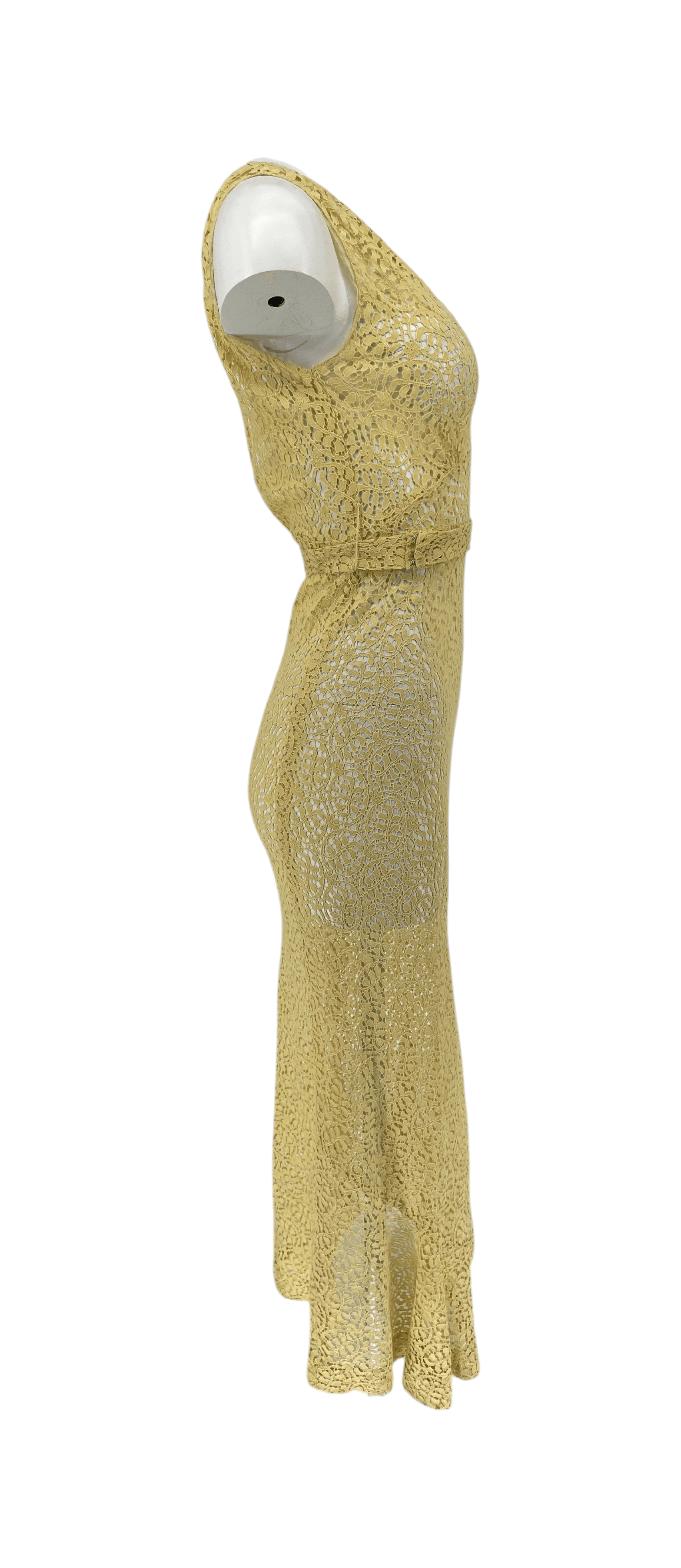 Vintage 1930s Lace Dress 3 Piece Set Yellow Lace Evening Ensemble Jacket Belt XS - Thumbnail 10