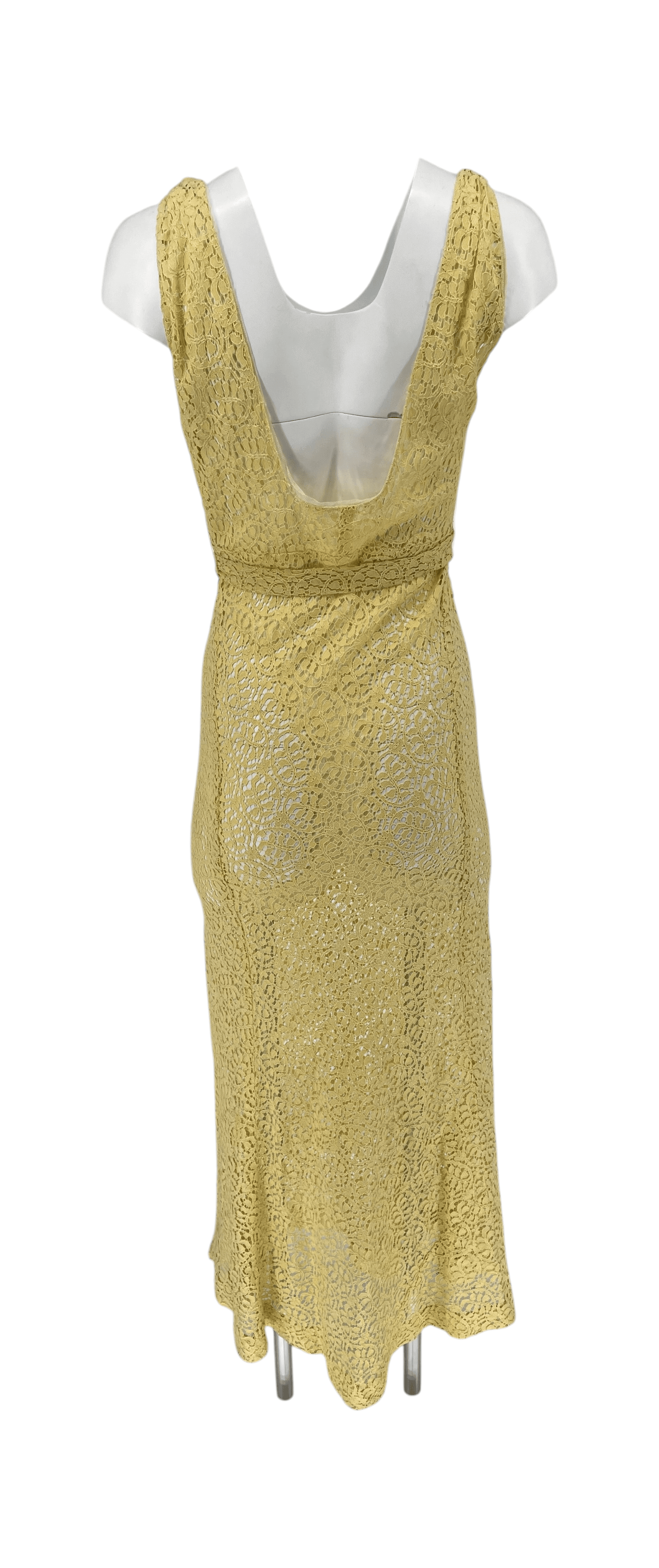 Vintage 1930s Lace Dress 3 Piece Set Yellow Lace Evening Ensemble Jacket Belt XS - Thumbnail 11