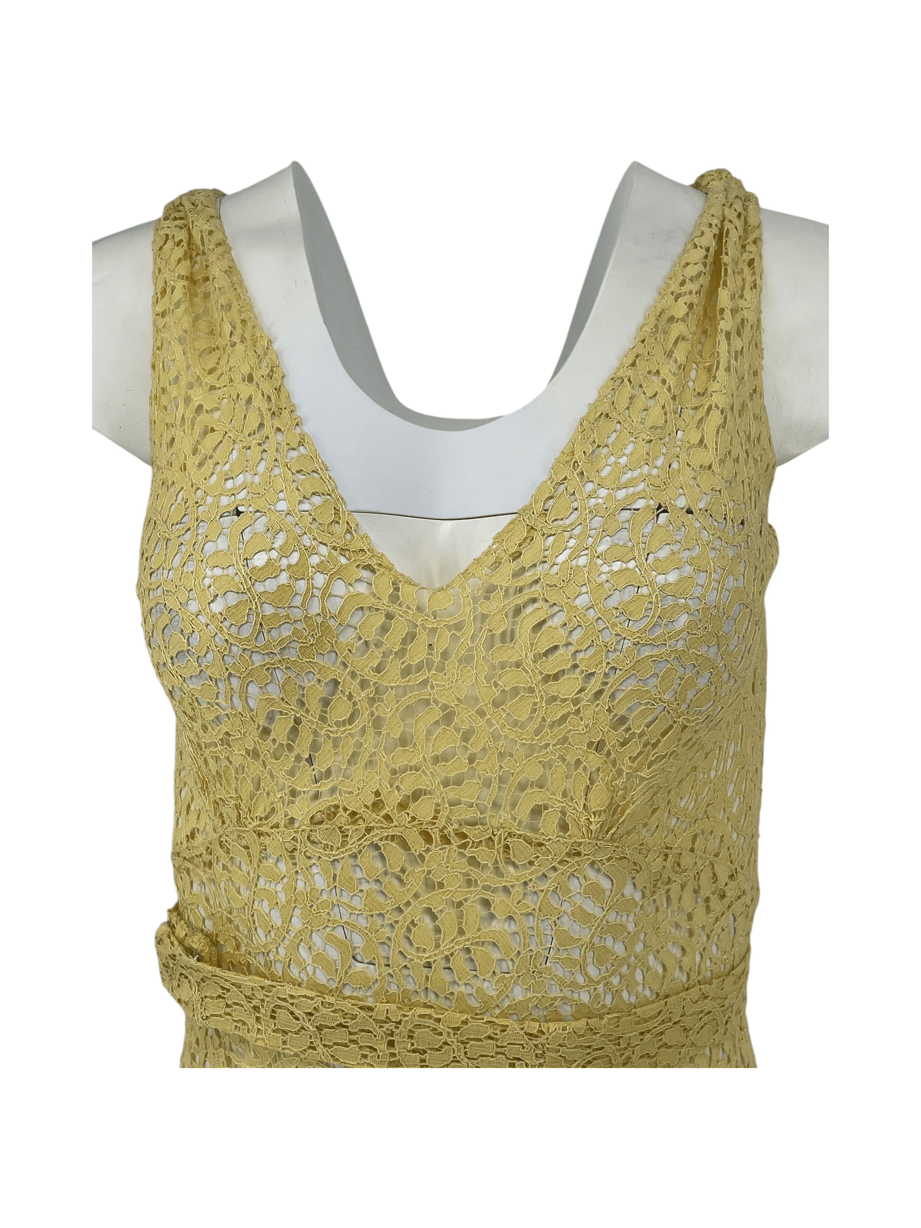 Vintage 1930s Lace Dress 3 Piece Set Yellow Lace Evening Ensemble Jacket Belt XS - Thumbnail 13