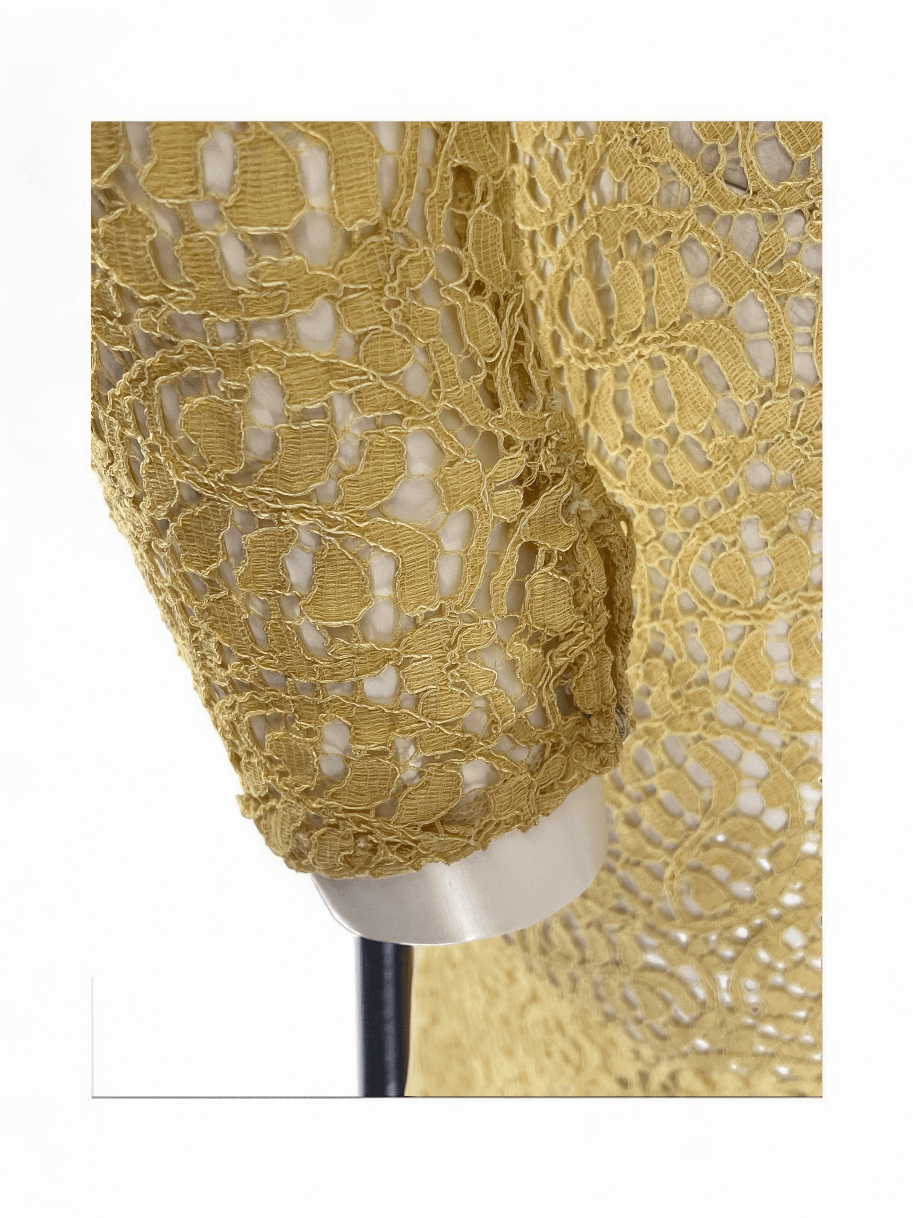 Vintage 1930s Lace Dress 3 Piece Set Yellow Lace Evening Ensemble Jacket Belt XS - Thumbnail 19