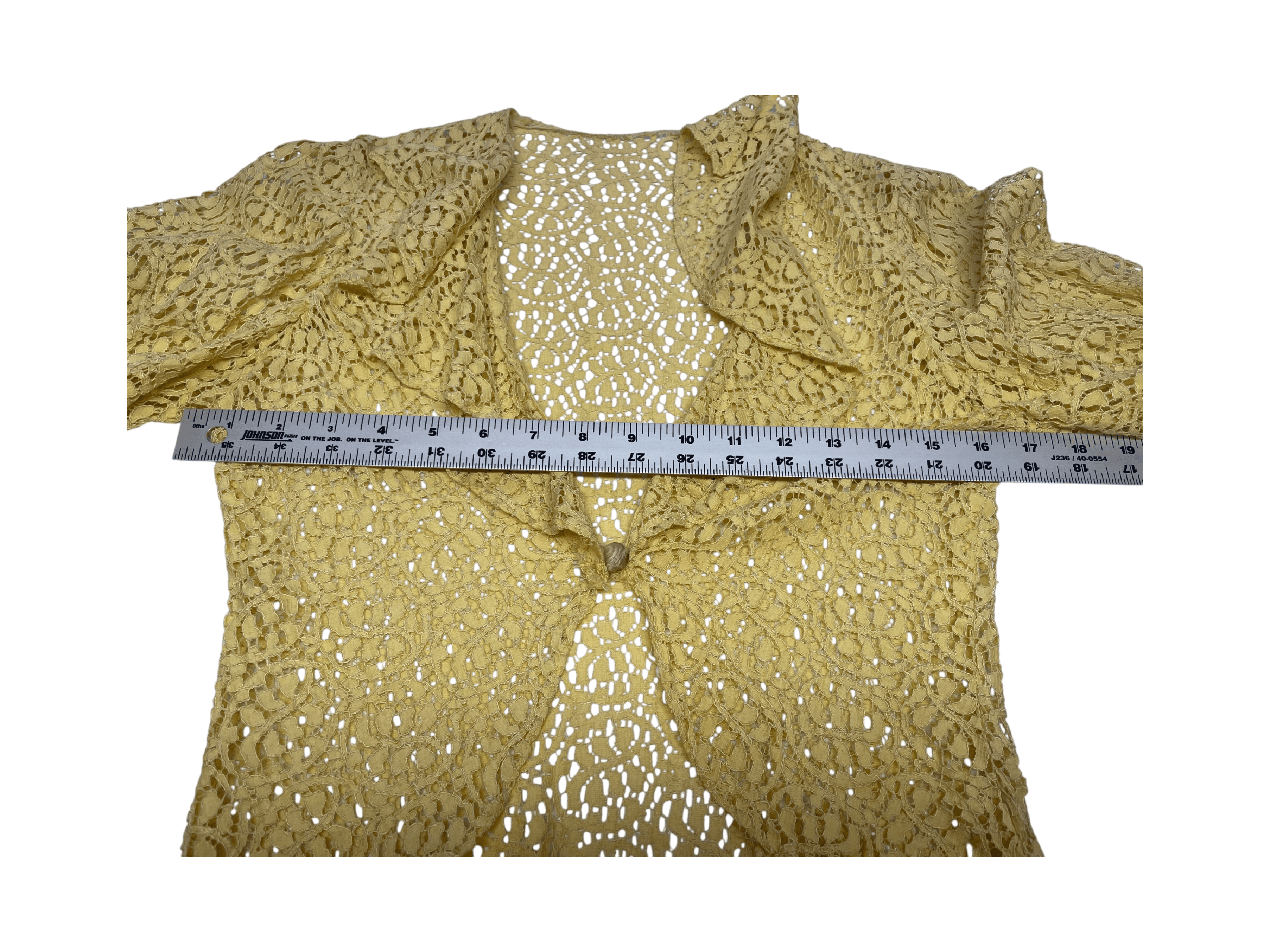 Vintage 1930s Lace Dress 3 Piece Set Yellow Lace Evening Ensemble Jacket Belt XS - Thumbnail 30