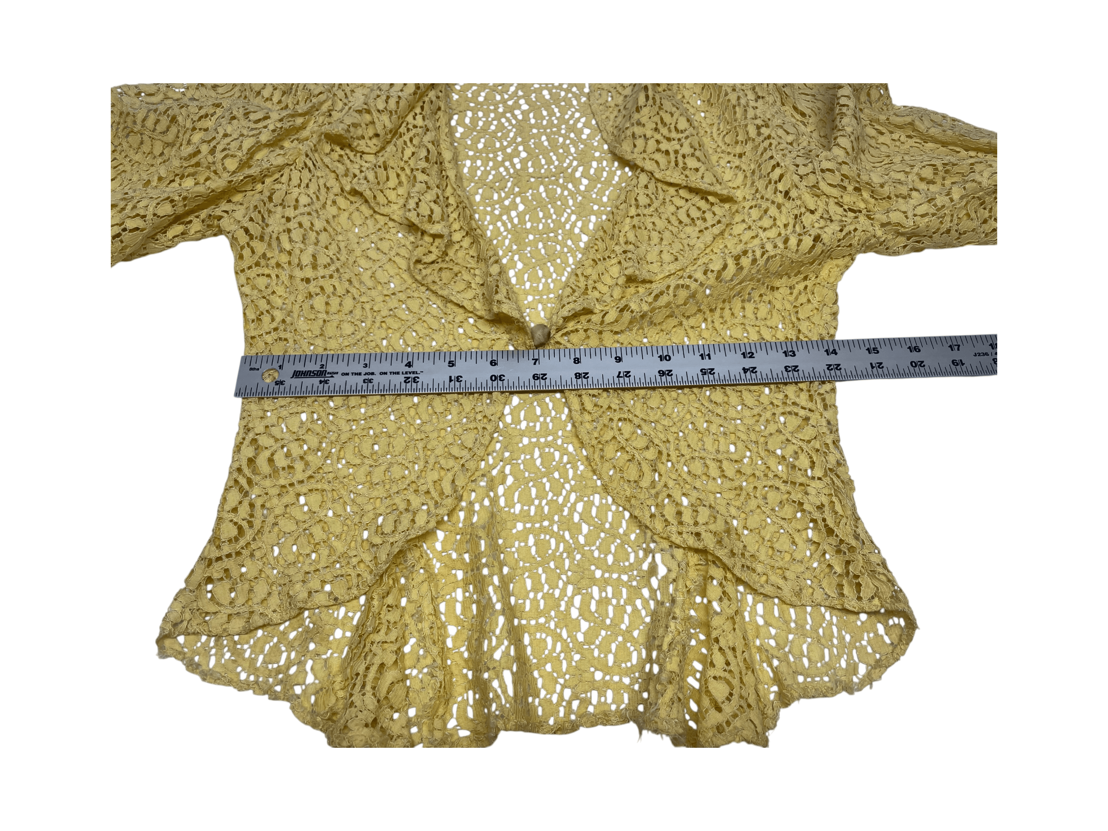 Vintage 1930s Lace Dress 3 Piece Set Yellow Lace Evening Ensemble Jacket Belt XS - Thumbnail 28