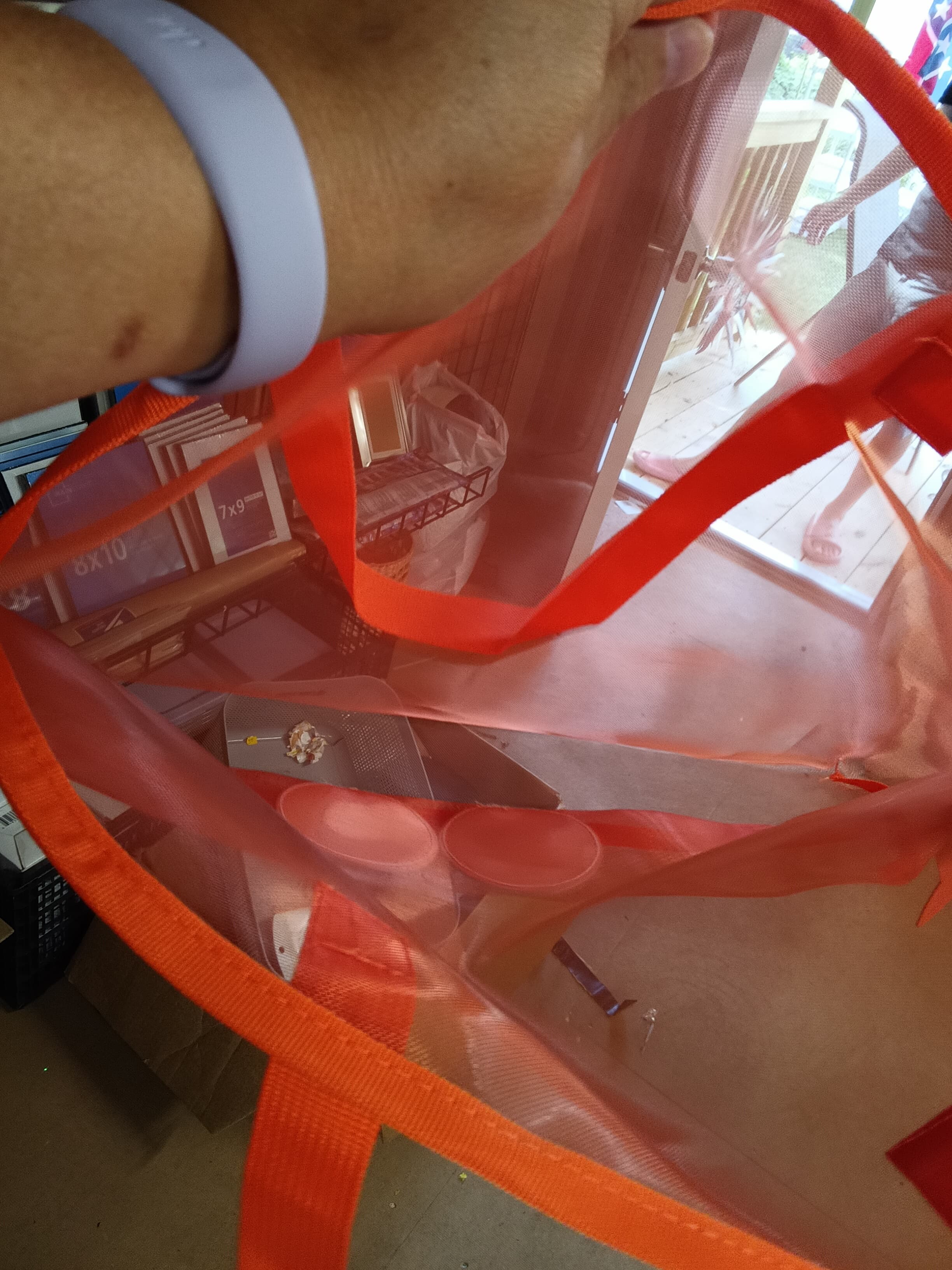 Orange Mesh Beach Tote Bag with Crab Design - Thumbnail 4