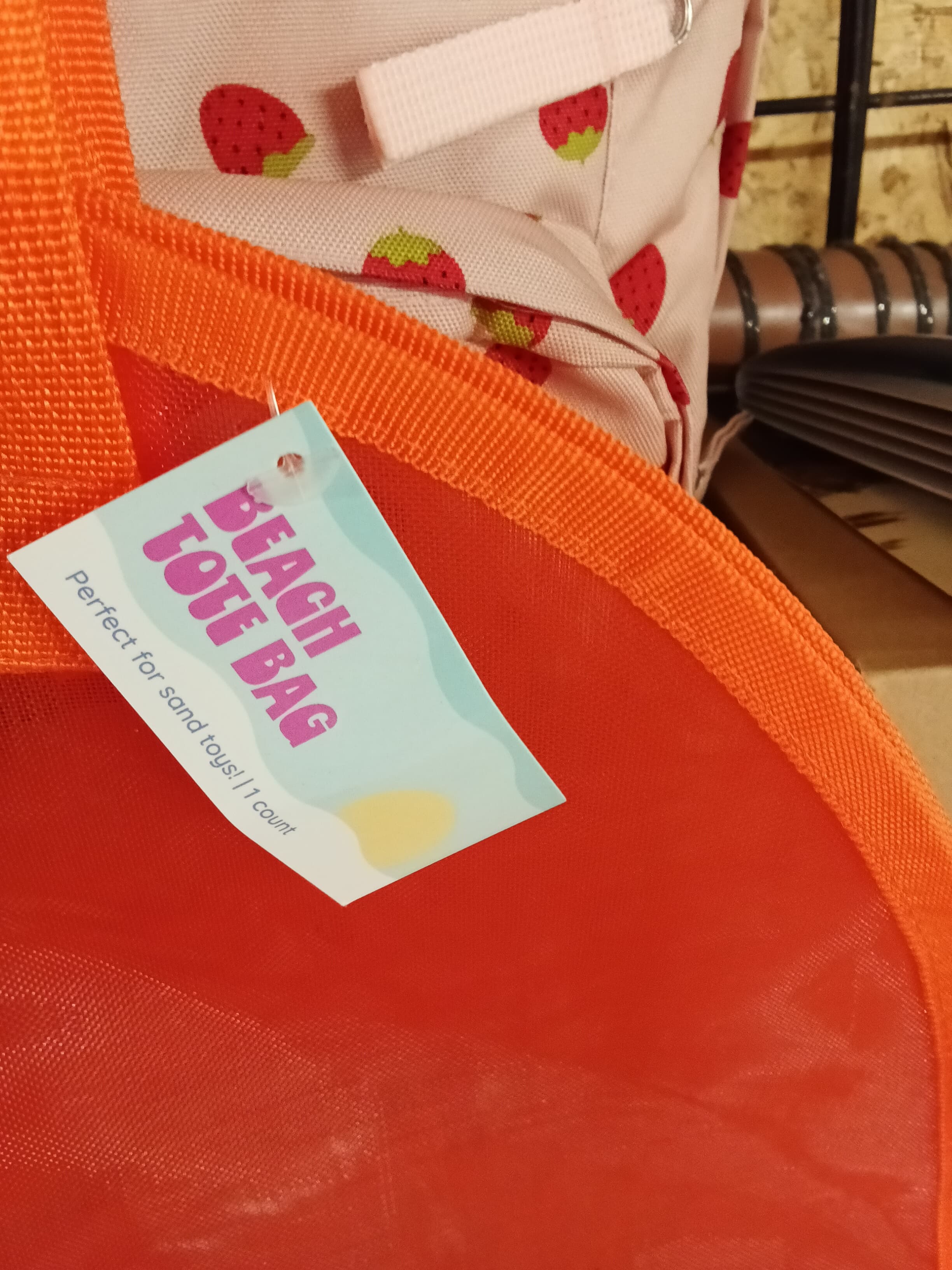 Orange Mesh Beach Tote Bag with Crab Design - Thumbnail 3