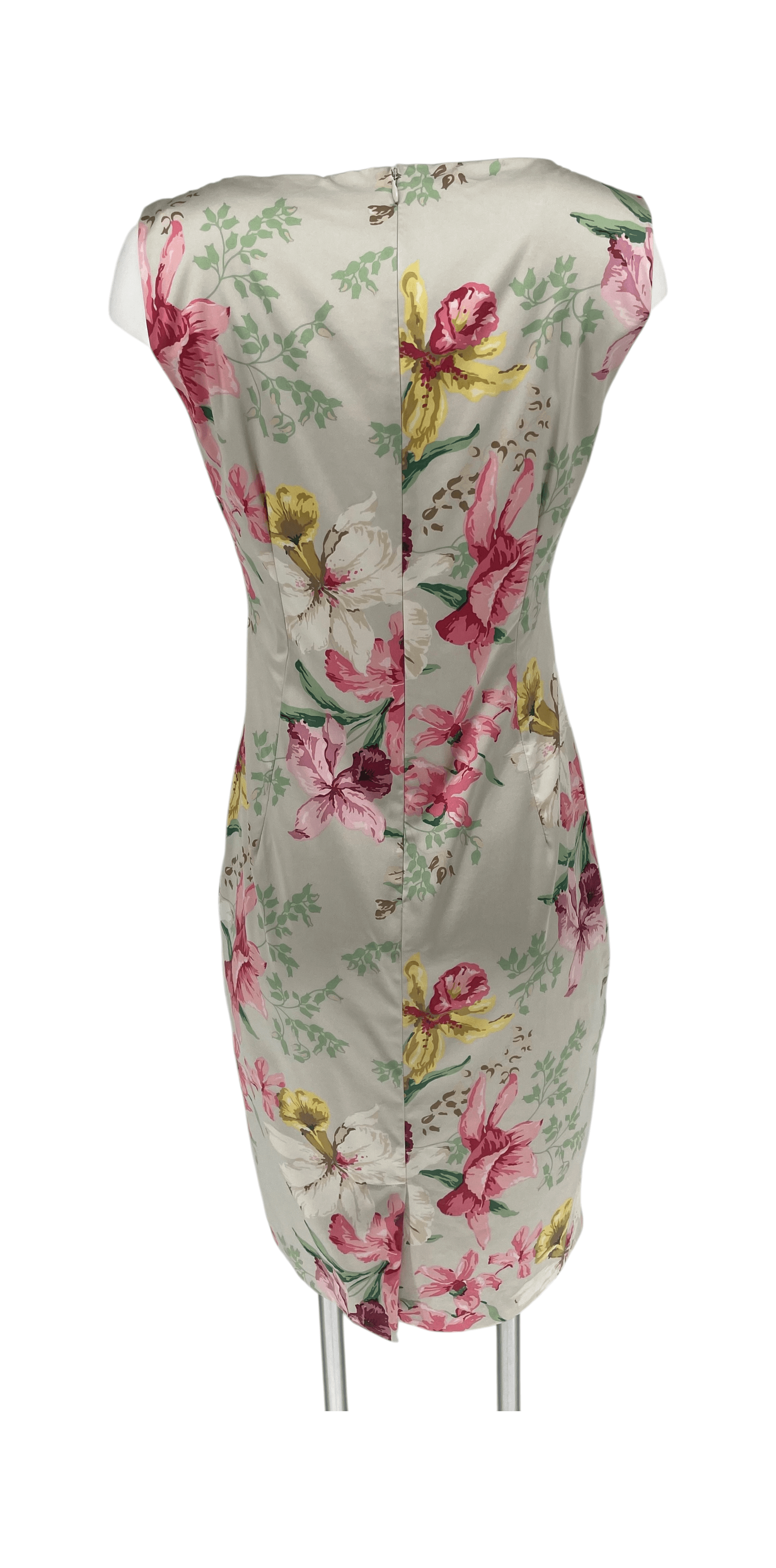 Vintage 90s Floral Satin Sheath Dress Pink Garden Party Cocktail Dress Summer M - Thumbnail 4