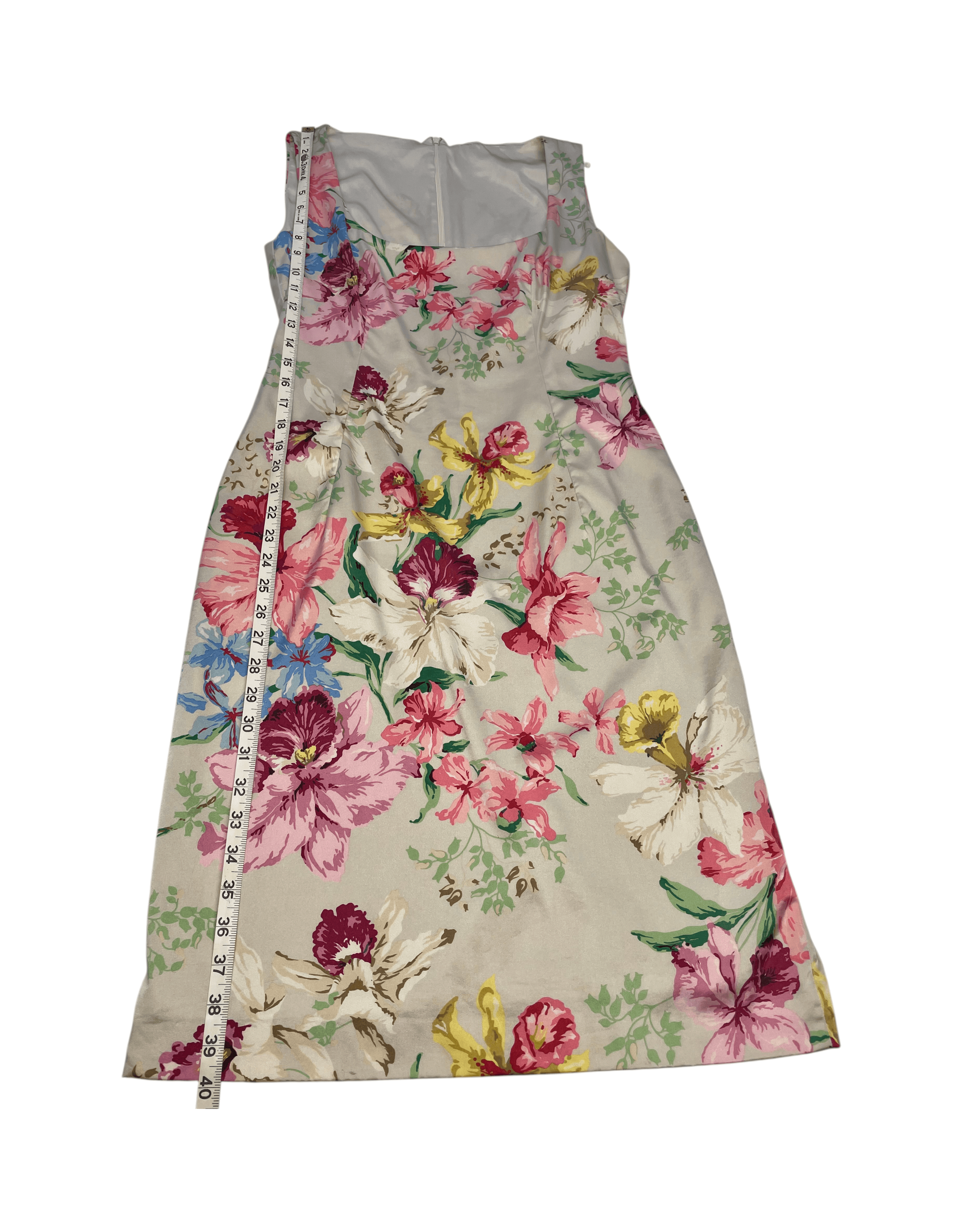 Vintage 90s Floral Satin Sheath Dress Pink Garden Party Cocktail Dress Summer M - Thumbnail 10