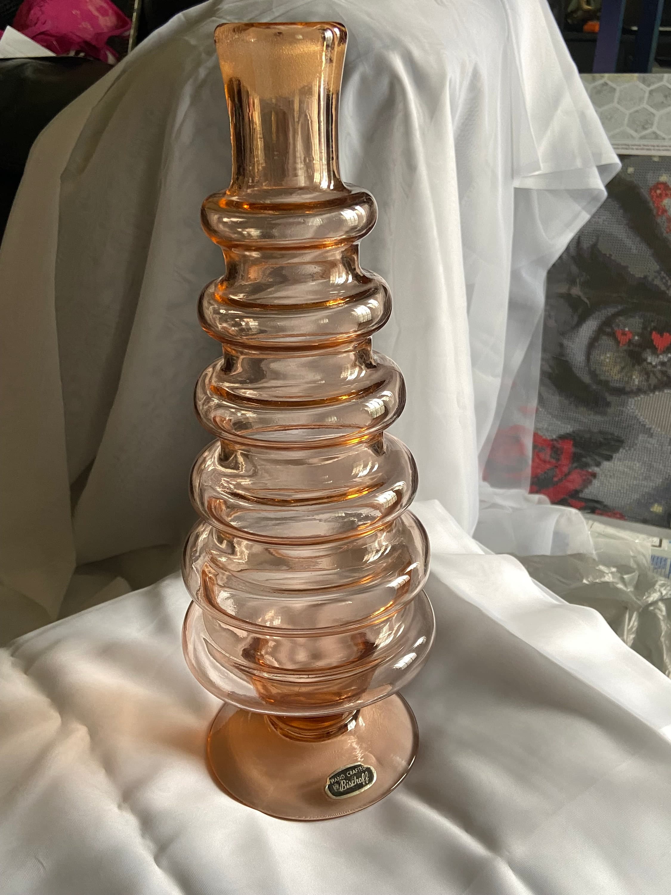 Rare Mid Century Bischoff Ribbed Glass Decanter Vase - Thumbnail 7