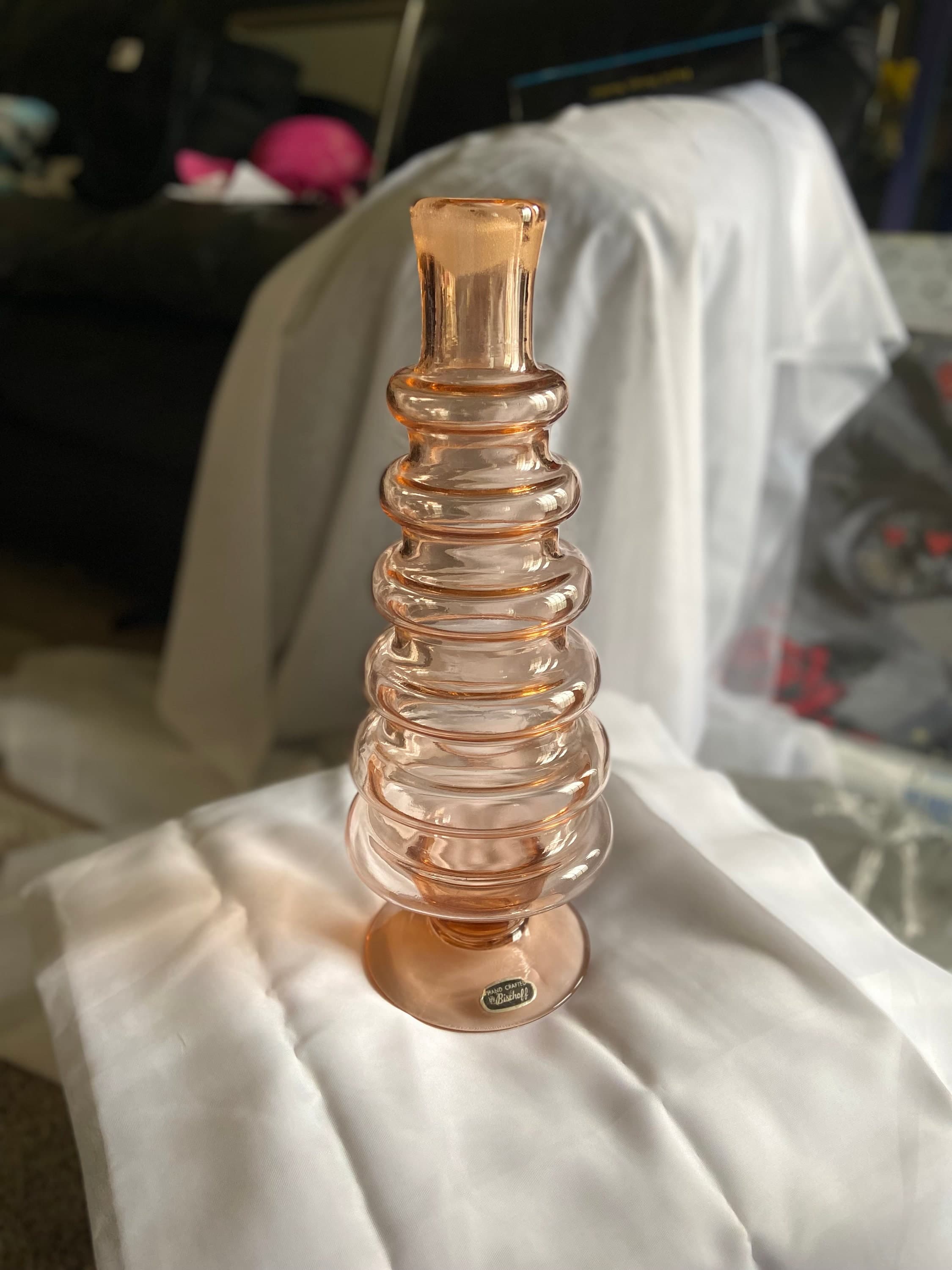 Rare Mid Century Bischoff Ribbed Glass Decanter Vase - Thumbnail 8