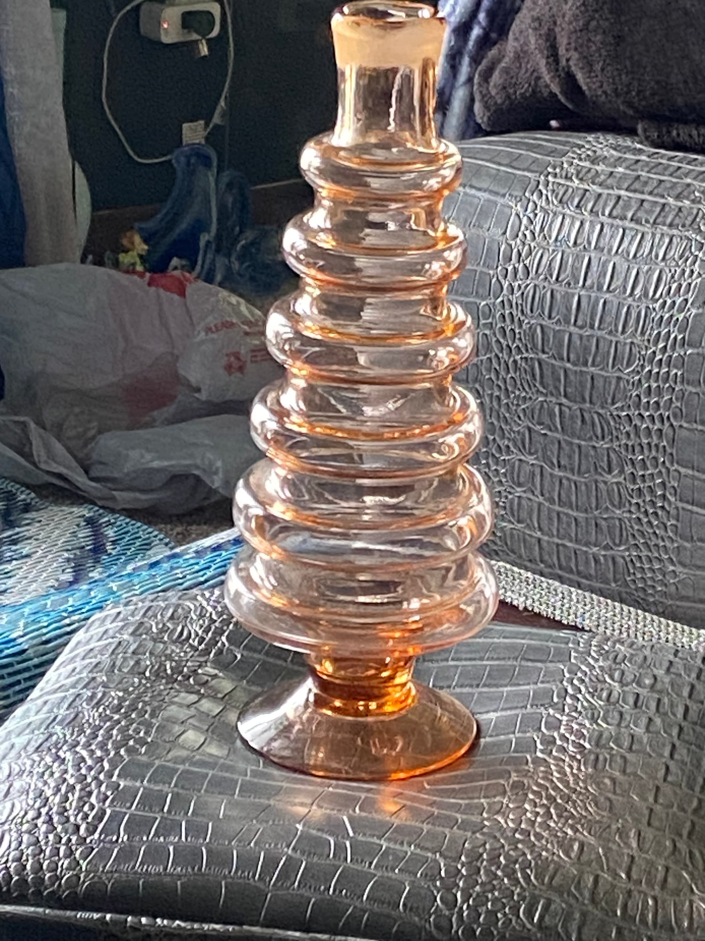 Rare Mid Century Bischoff Ribbed Glass Decanter Vase - Thumbnail 6