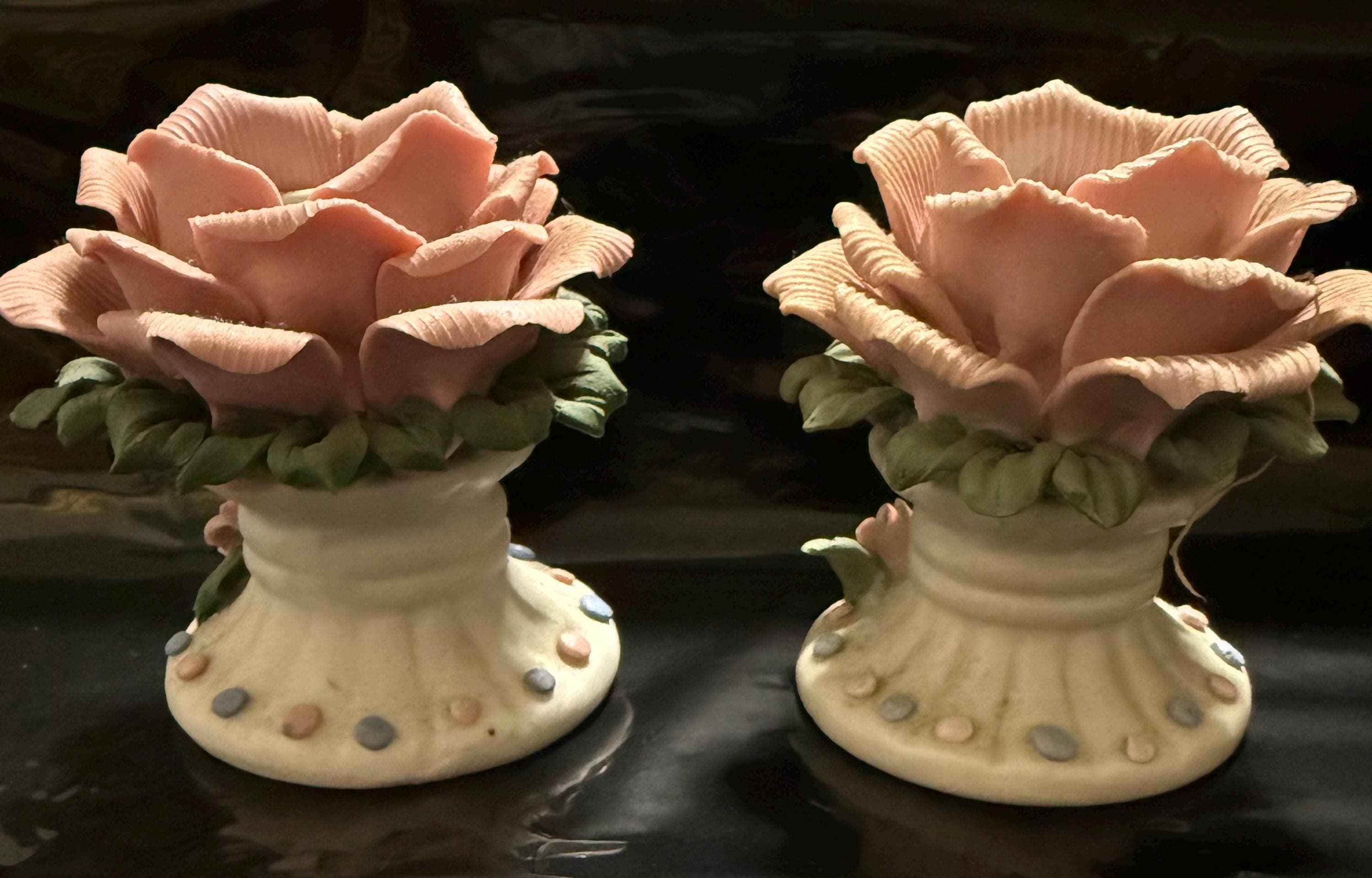 Bisque rose taper candle holder - Thumbnail 2