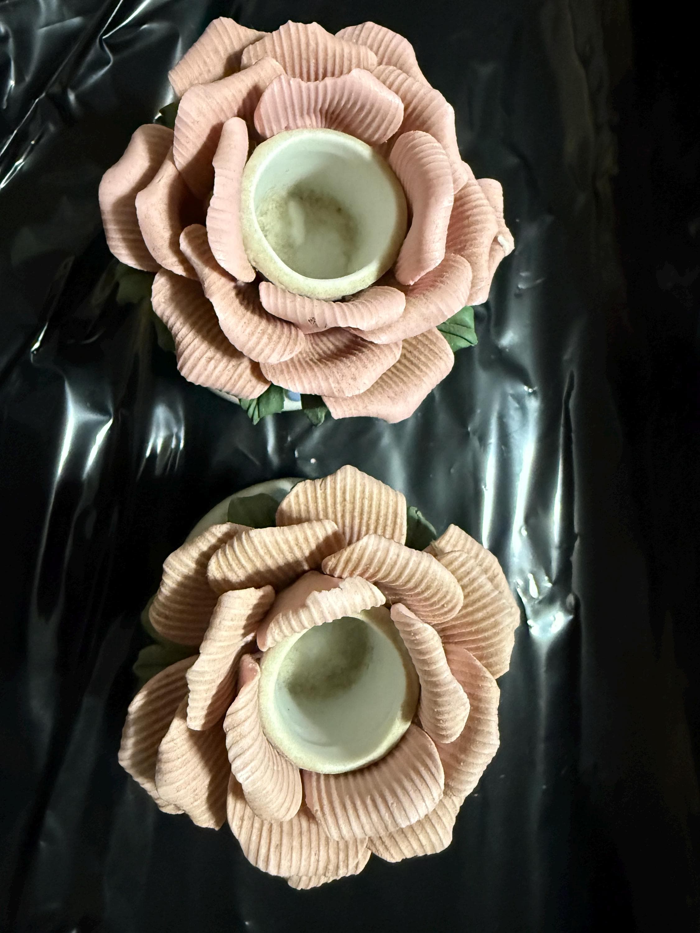 Bisque rose taper candle holder - Thumbnail 4