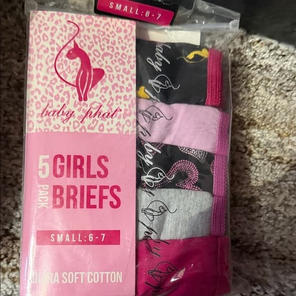 Baby Phat Girls' Briefs 5-Pack - Pink, Gray, Black, Purple - Thumbnail 3