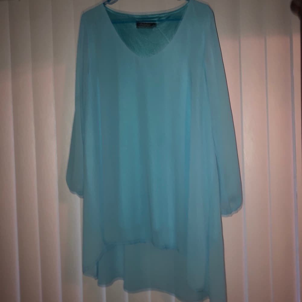 Hi-Lo sheer mini dress 👗 with slit sleeves Large - Thumbnail 3